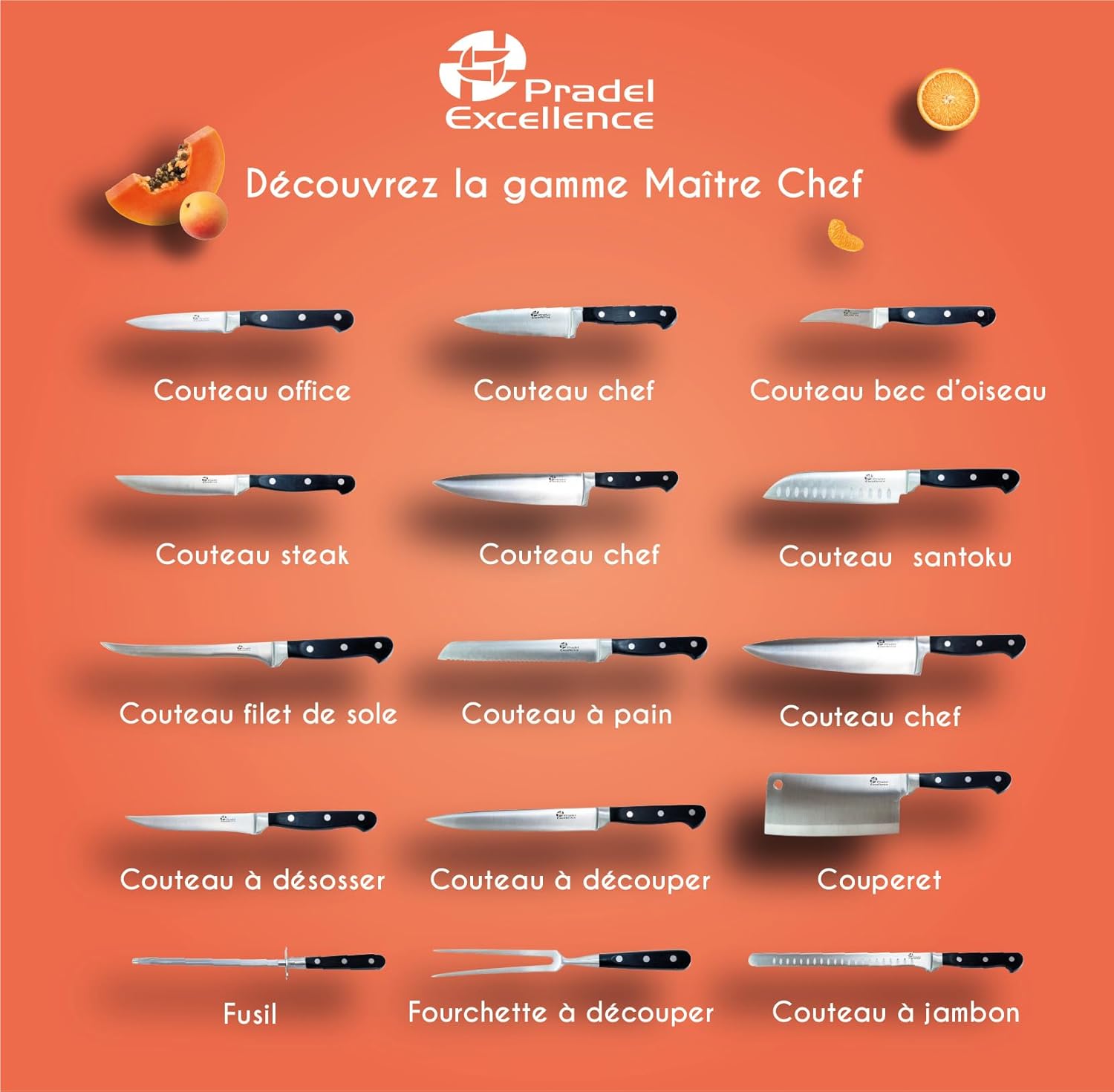 Pradel - Fourchette à Découper Maitre Chef - 15 cm - Acier inoxydable, manche ergonomique