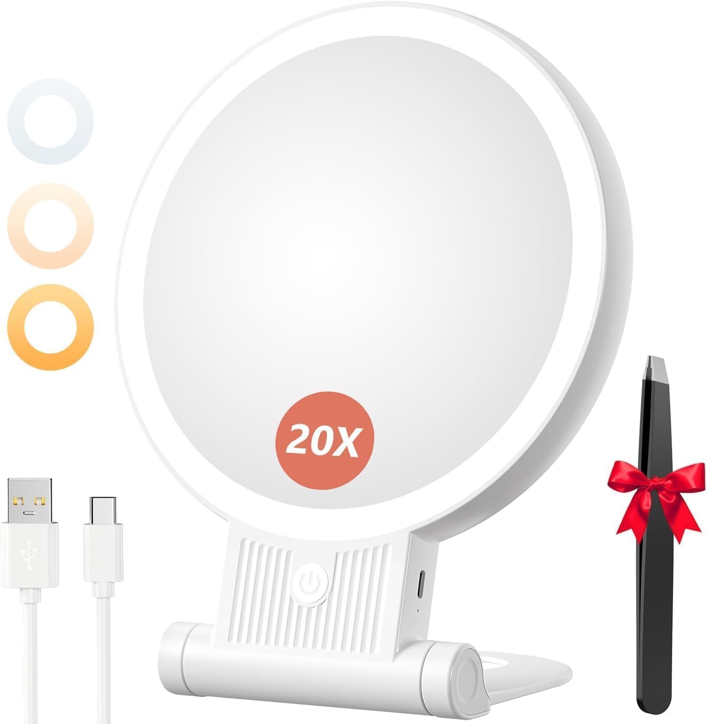 Auxmir - miroir double face, 20X/1X, LED, rechargeable, pliable, portable