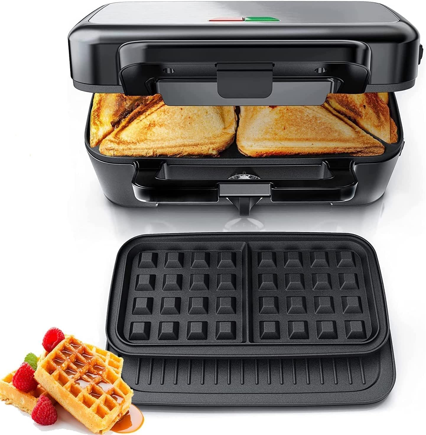 FOHERE - Gaufrier 3 en 1 - 1200W - 5 vitesses, plaques amovibles, surface antiadhésive