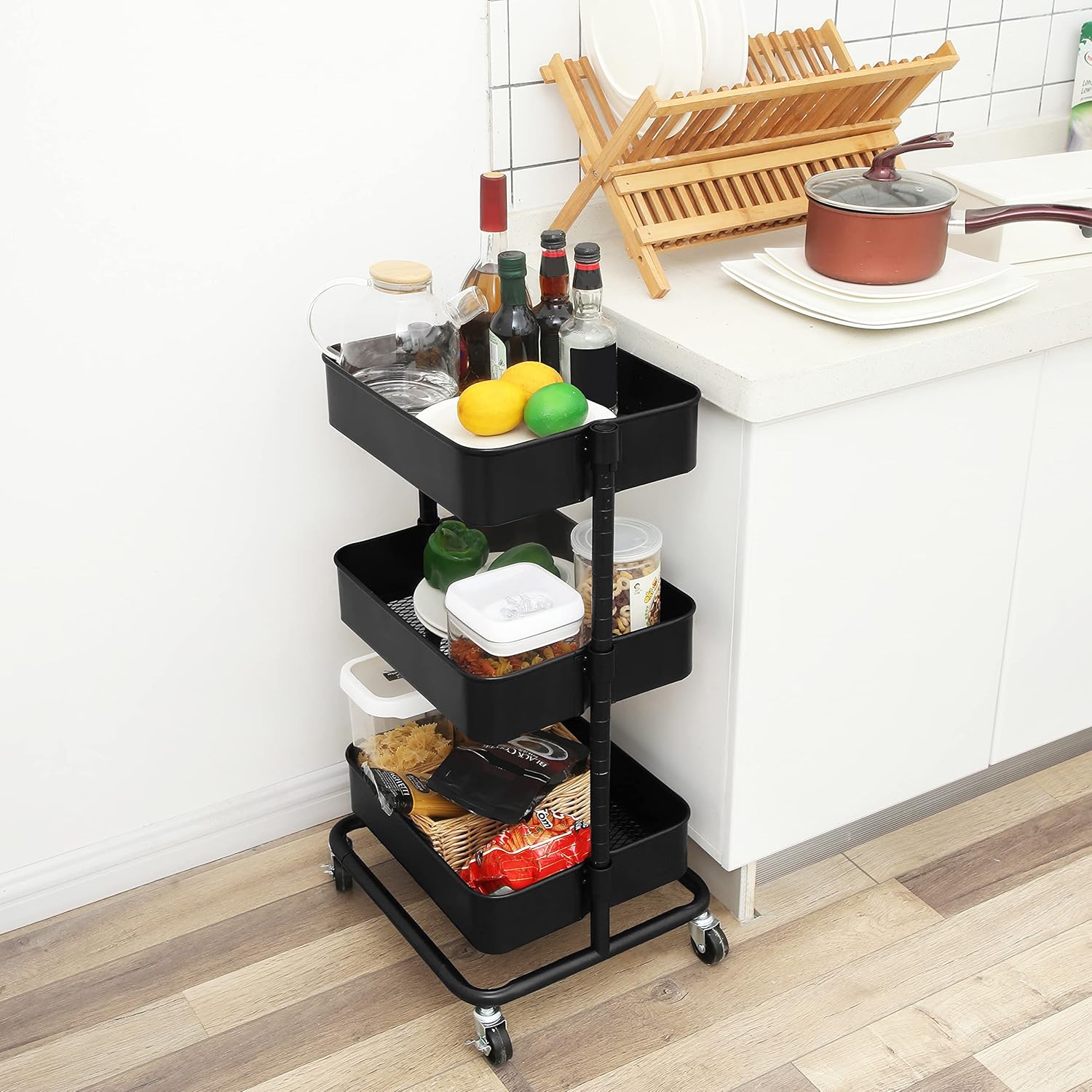 SONGMICS - chariot 3 niveaux, 43x35x73,5 cm, tablette réglable, 6955880309108