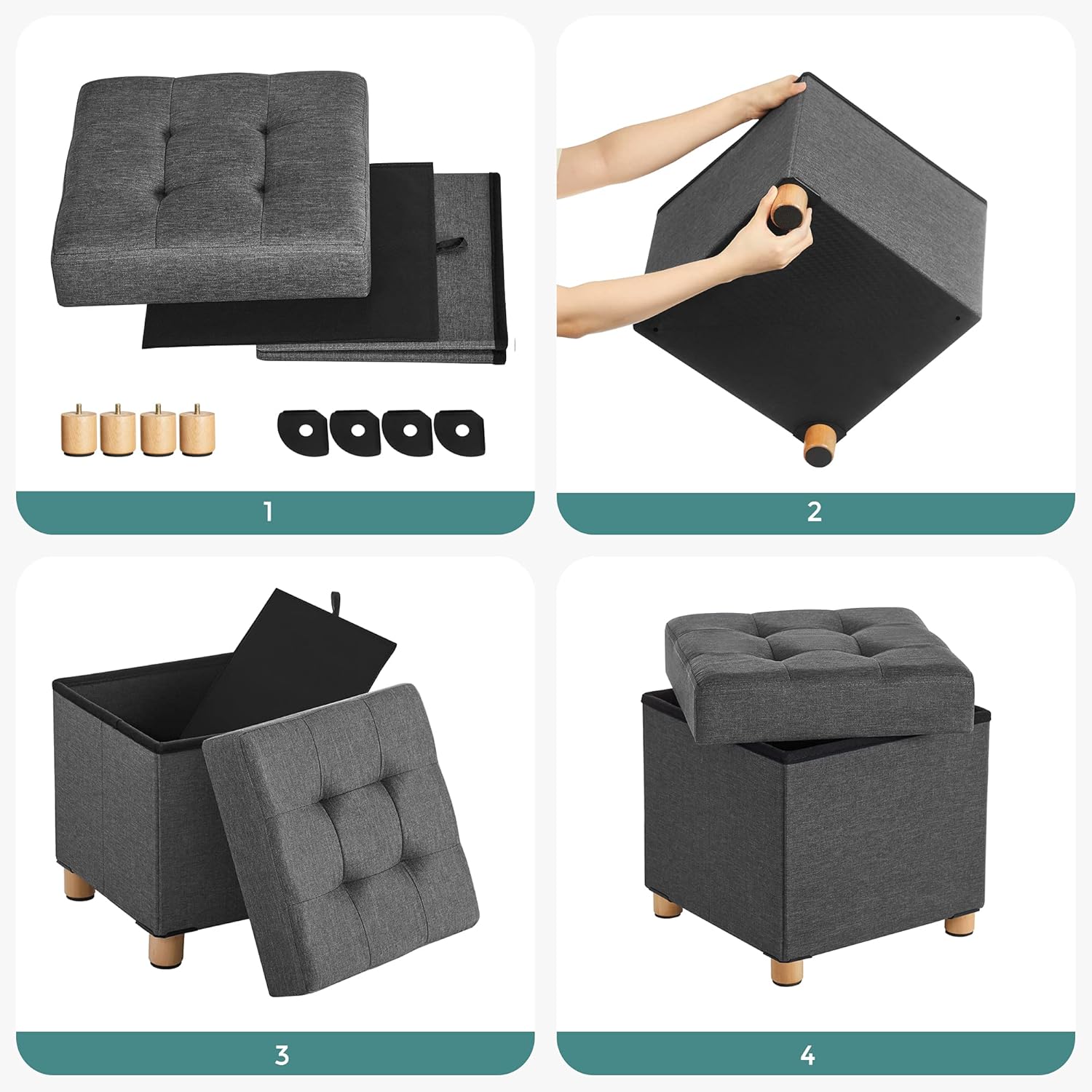 SONGMICS - tabouret pliable 38x38x40cm, rangement, 300kg - LSF14GYZ