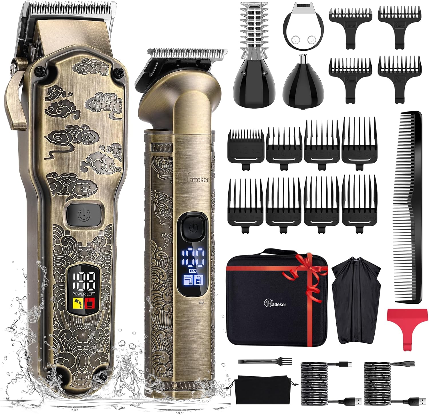Hatteker - Set tondeuse pro, sans fil, lavable, multi-usages