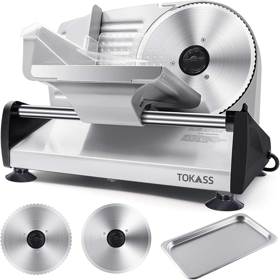 Trancheuse électrique inox – 200W, 2 lames, réglable 0-15mm