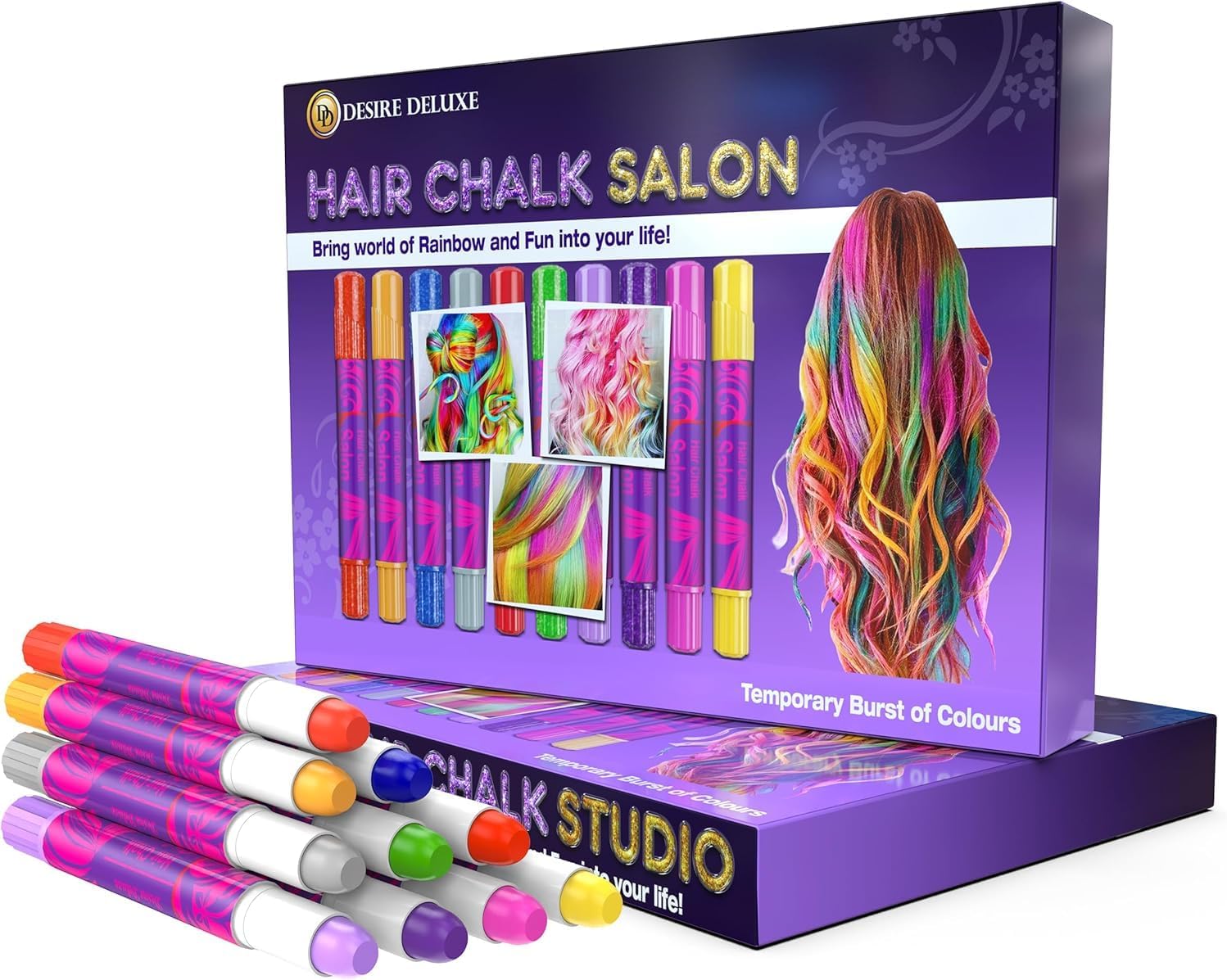 Desire Deluxe - Craies cheveux filles - 10 pièces - colorées, lavables, non toxiques