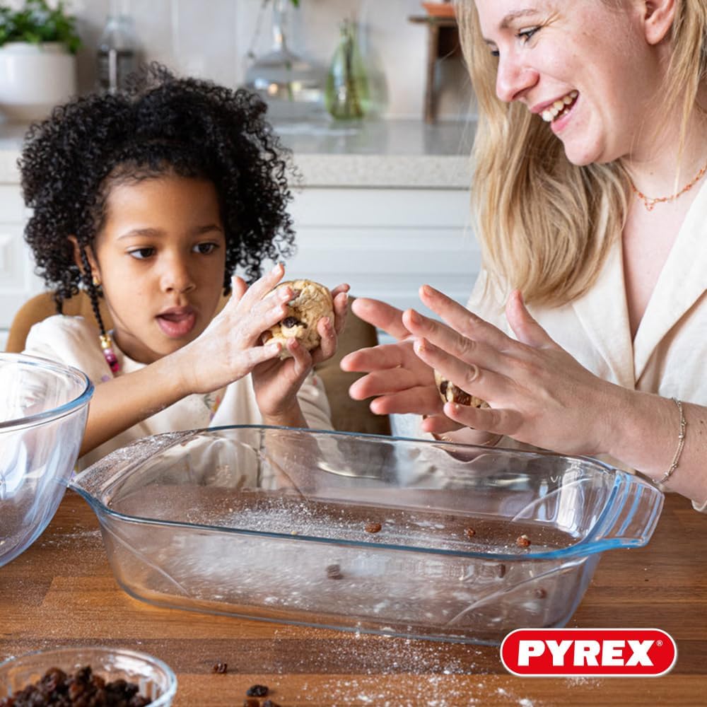 Pyrex - Lot de 3 plats rectangulaires - 3 tailles - verre borosilicate, poignées larges, compatible lave-vaisselle