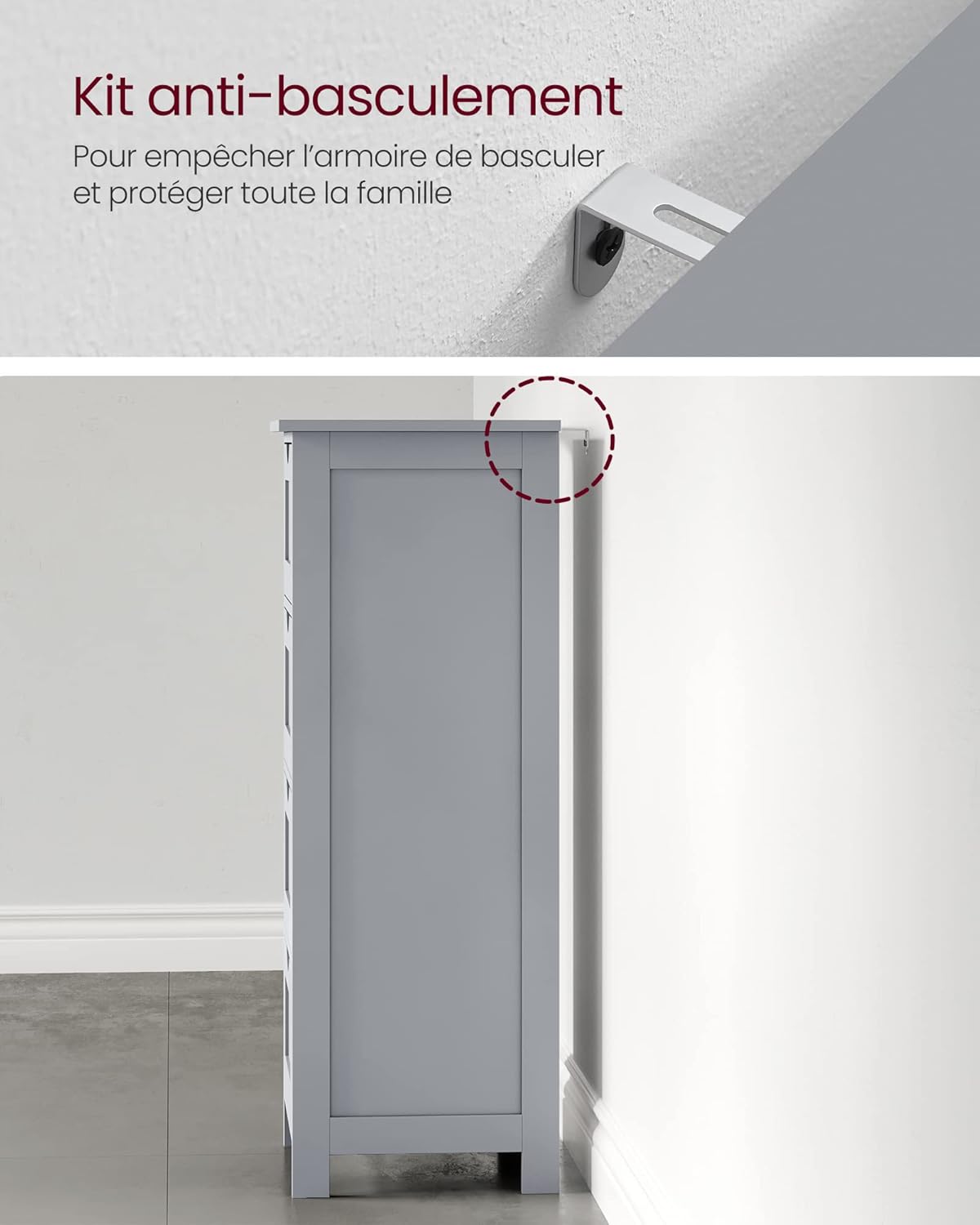 VASAGLE - armoire salle de bain, 4 tiroirs, 30x30x82 cm, gris moderne, LHC040P36