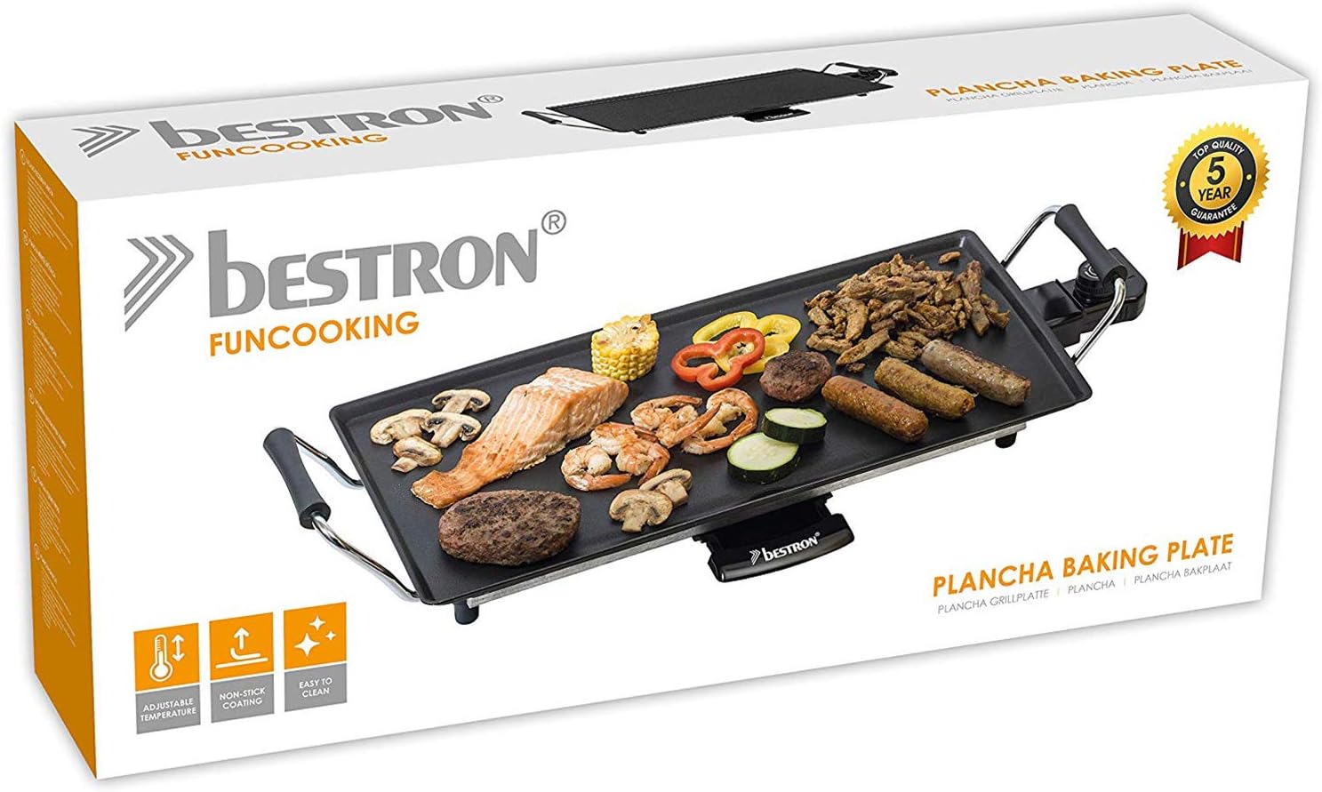 Bestron - Plancha électrique - 4 pers. - Température réglable, anti-adhésif