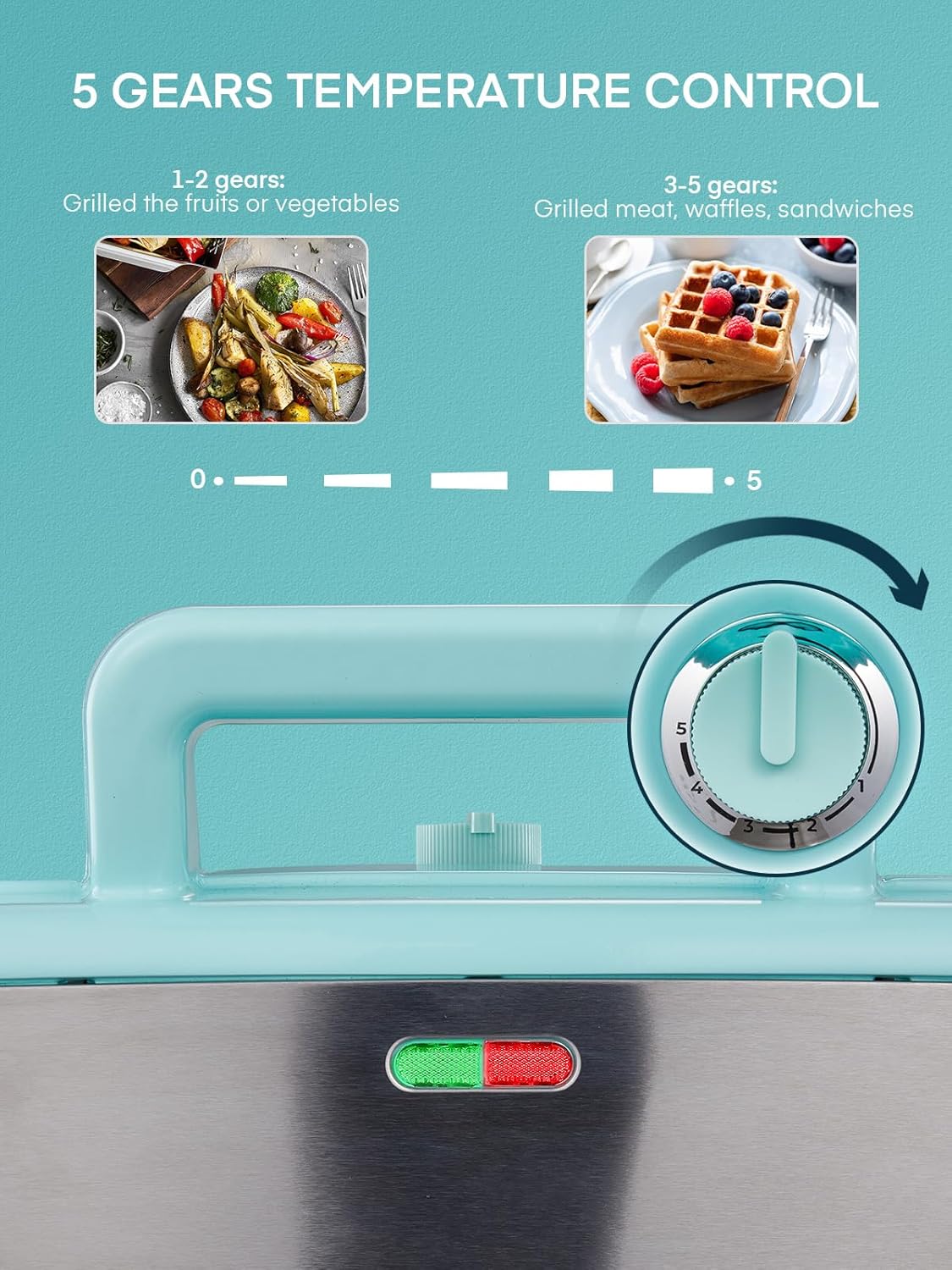 FOHERE - Gaufrier 3 en 1 1200W - 5 vitesses - plaques antiadhésives
