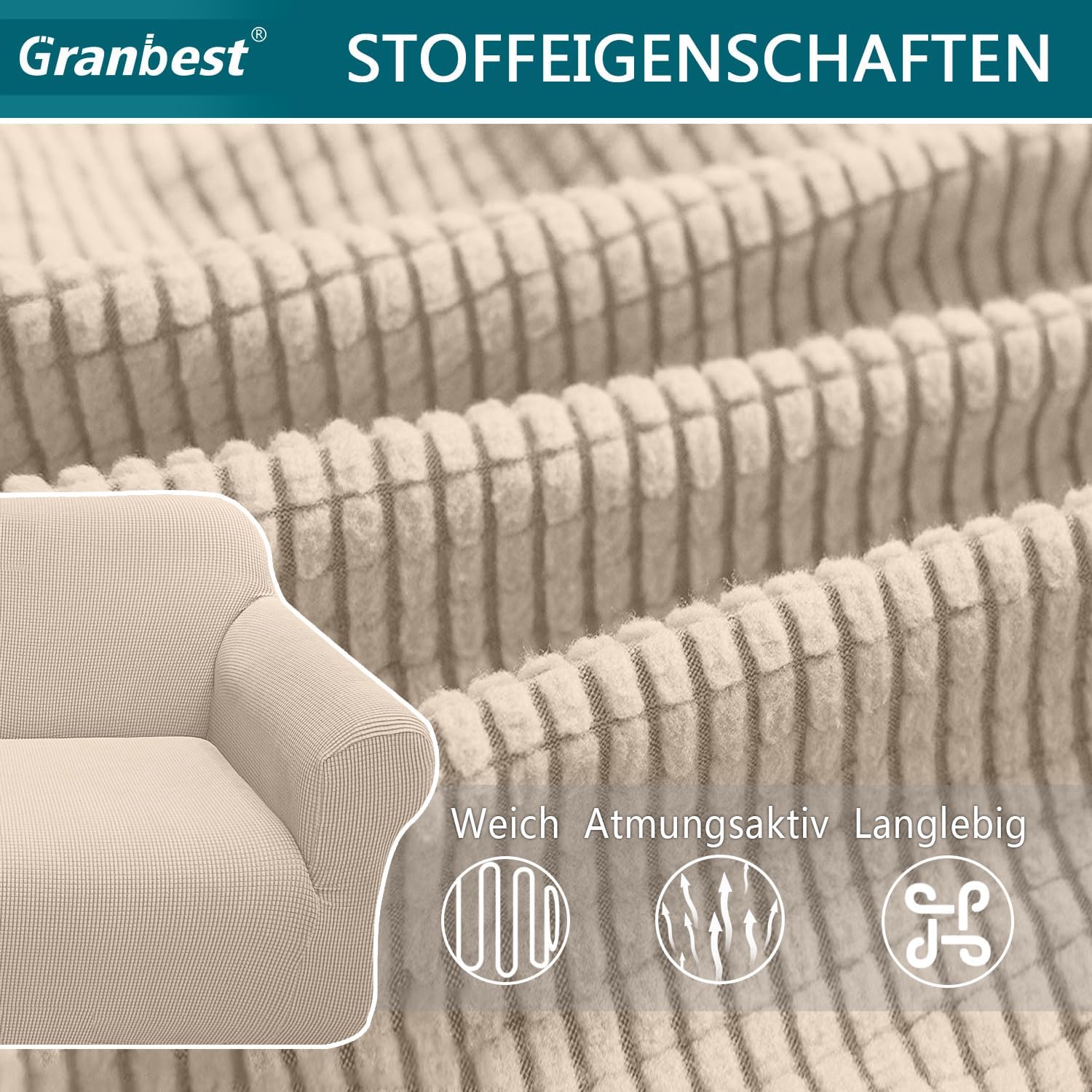 Granbest - housse de canapé jacquard 4 places - beige - protection animaux