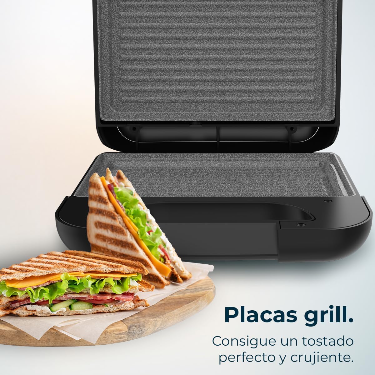 Cecotec - Rock'nToast Grill+ - inox, 800W, revêtement pierre, sans PFOA