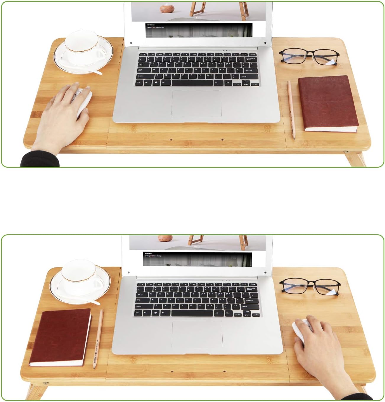 SONGMICS - Table de lit pliable bambou - 72x21-29x35 cm - plateau ajustable, tiroir, trous aération LLD004