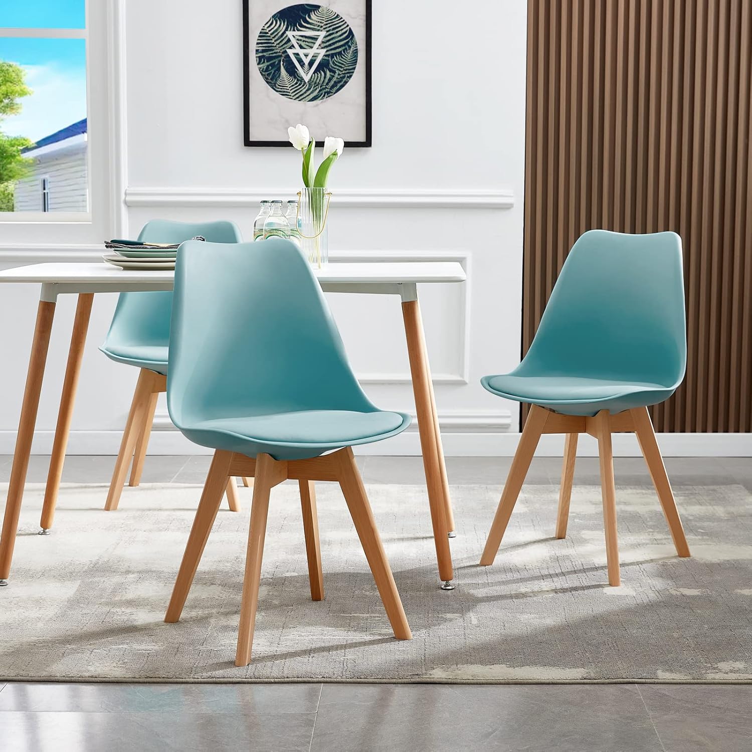 EGGREE - Lot de 8 chaises Scandinaves - pieds hêtre - rembourrées, Morandi clair