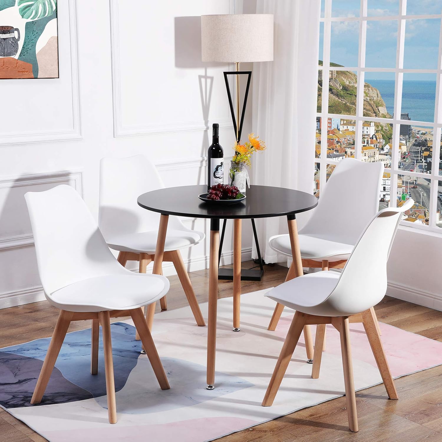 EGGREE - série scandinave - chaises 81x48x42 cm - assise rembourrée, pieds hêtre, lot de 4