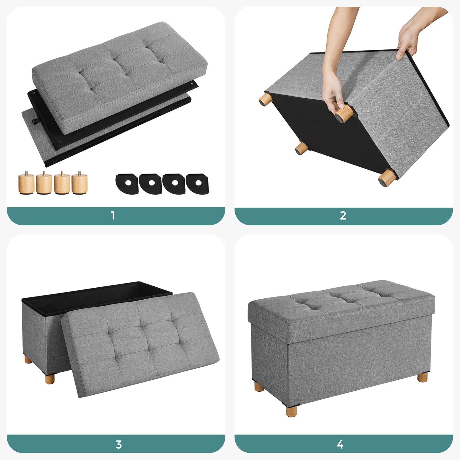 SONGMICS - pouf pliable LSF16GYX - 38x76x40 cm - capacité 300kg, rangement