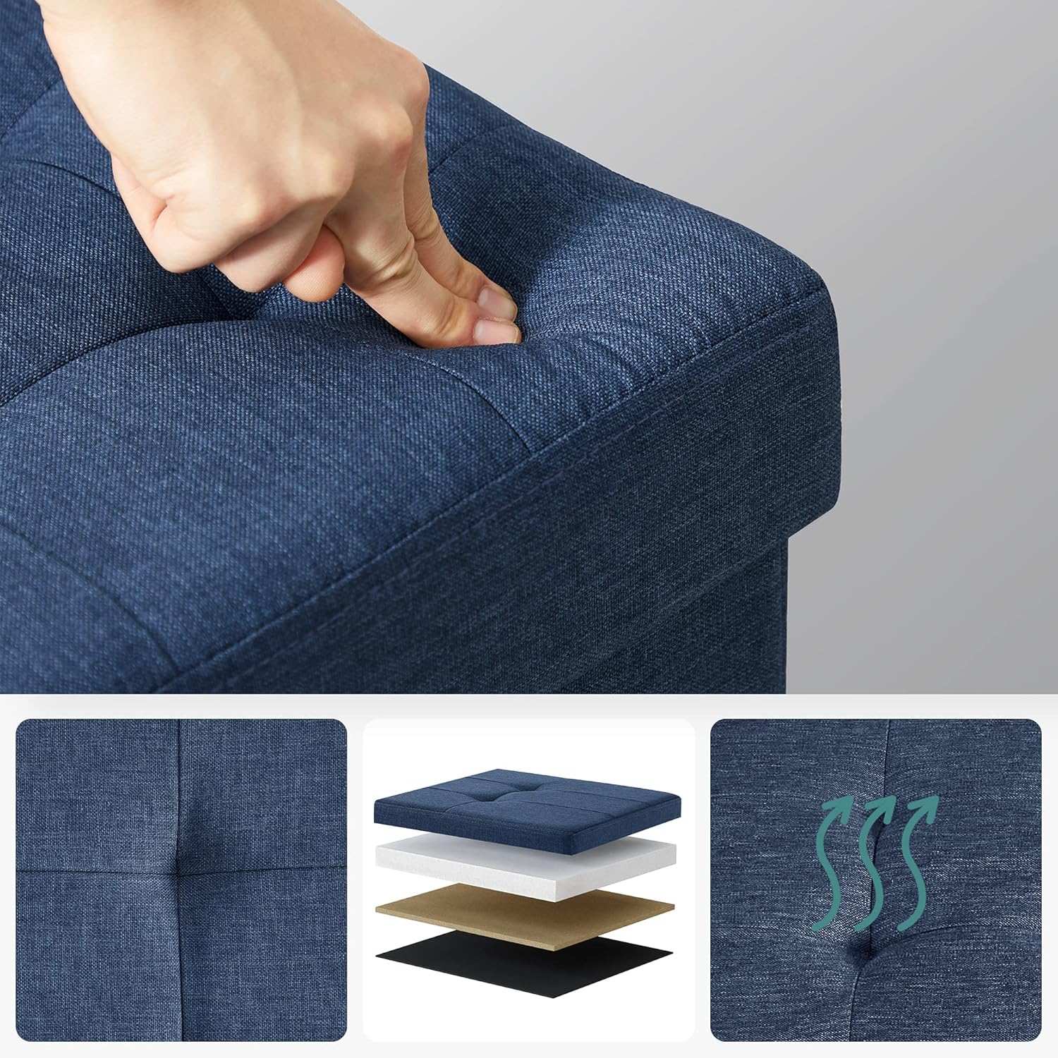 SONGMICS - Mazie Collection - 110 cm - banc pliable, rangement, bleu, LSF77IN