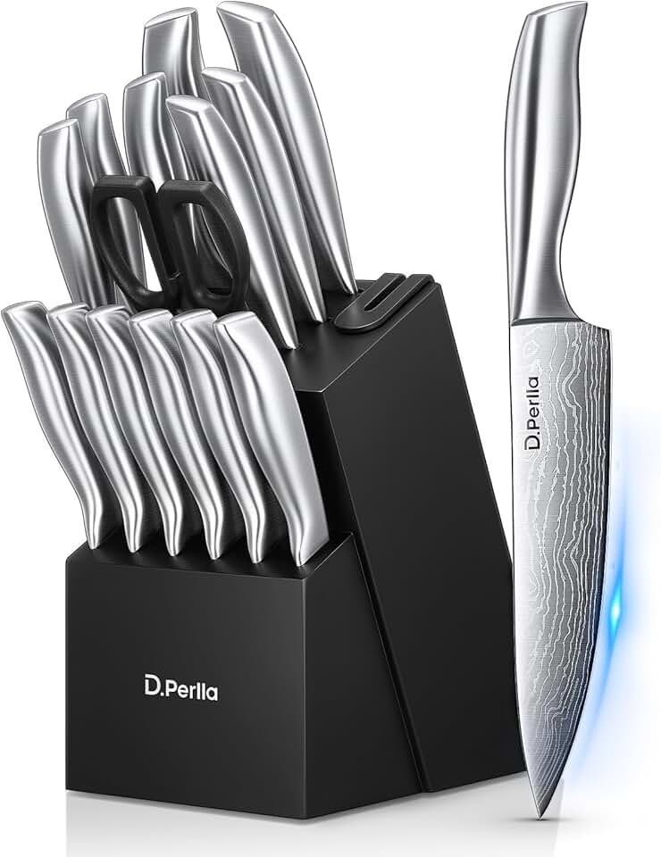 D.Perlla - Set cuisine 15 pièces - acier inox - bloc auto-affûtant