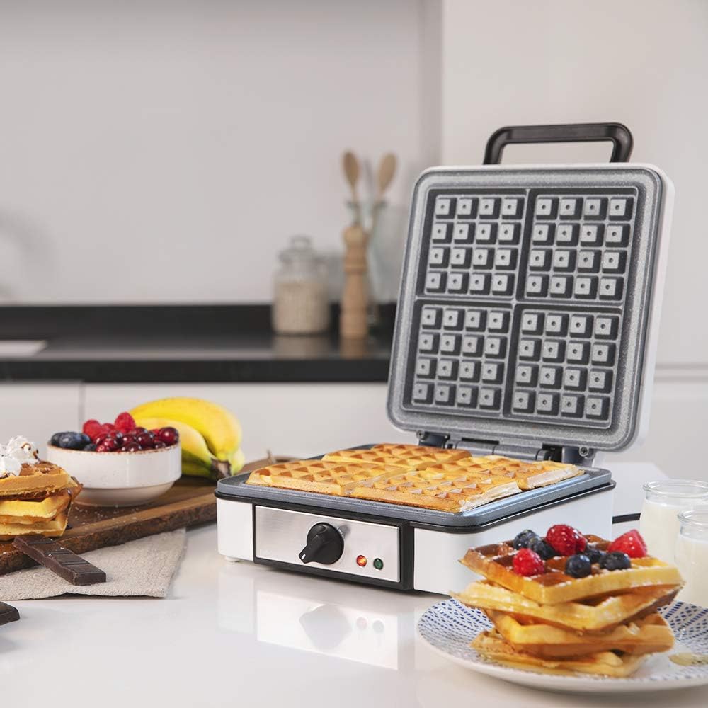 Cecotec - Fun Gofrestone 4Inox - 4 gaufres, inox, 1200W, température réglable