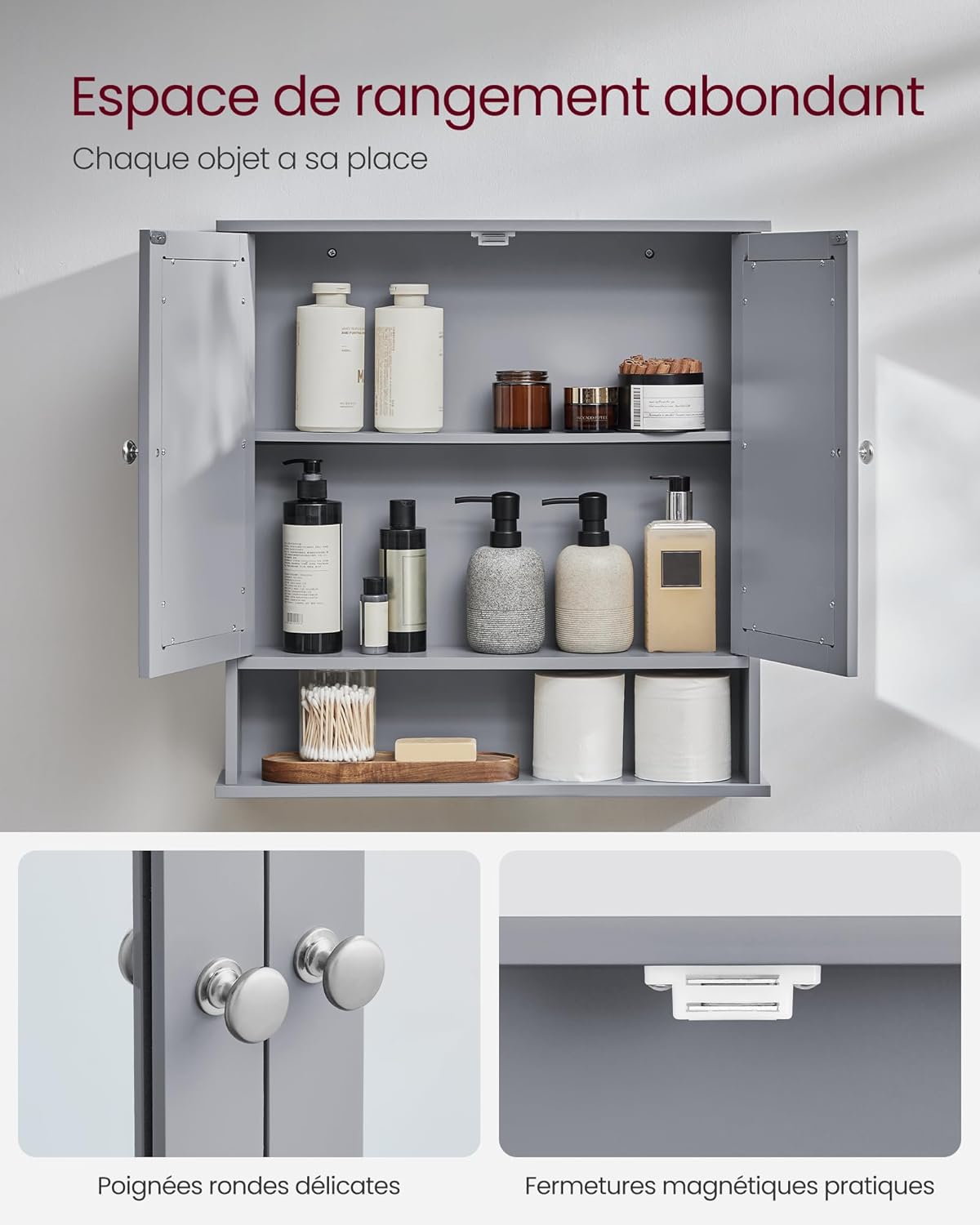 VASAGLE - armoire murale salle de bain, miroir, réglable, 13x56,5x58,5 cm, LHC002G02