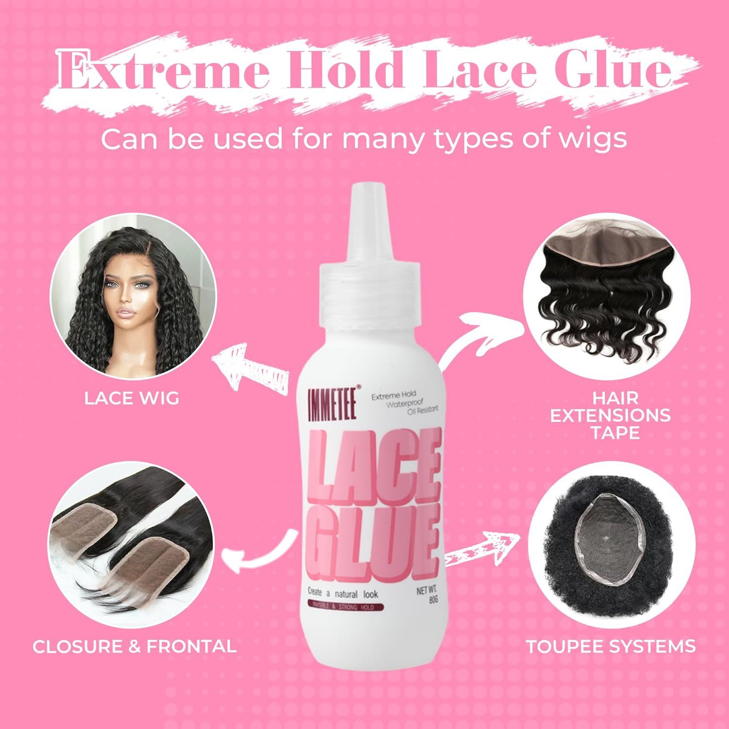Colle à perruque - adhésif transparent forte tenue - 80g - invisible, remplacement cheveux