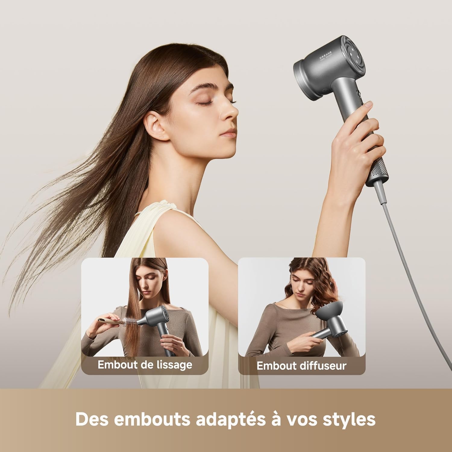 Dreame - Hair Glory Mix - 336g - 110 000tr/min, 3 embouts, ions, NTC
