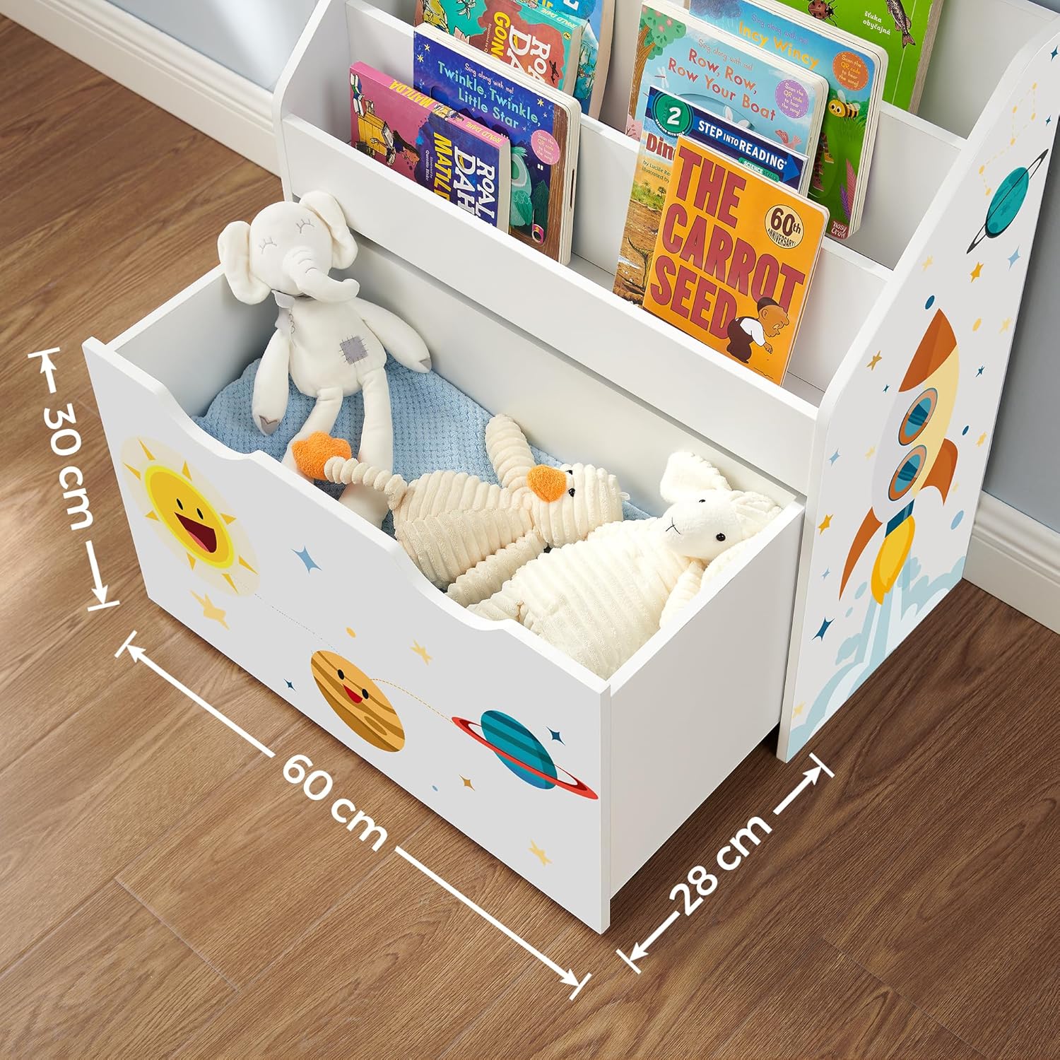 SONGMICS - étagère jouets 3 compartiments, mobile, blanc, GKR41WT