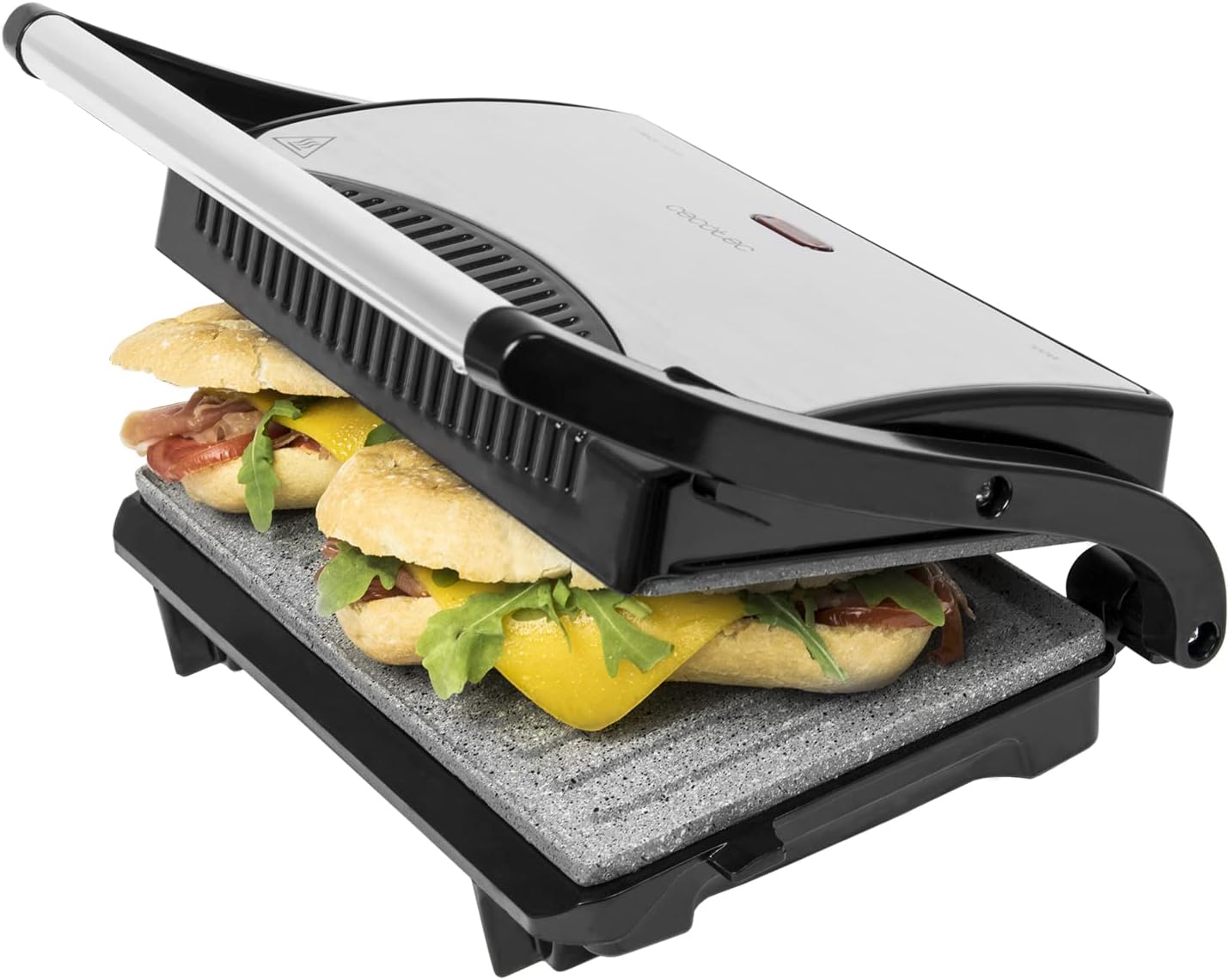 Cecotec - Grill électrique Full Open 750W - revêtement pierre, ouverture 180°, poignée froide