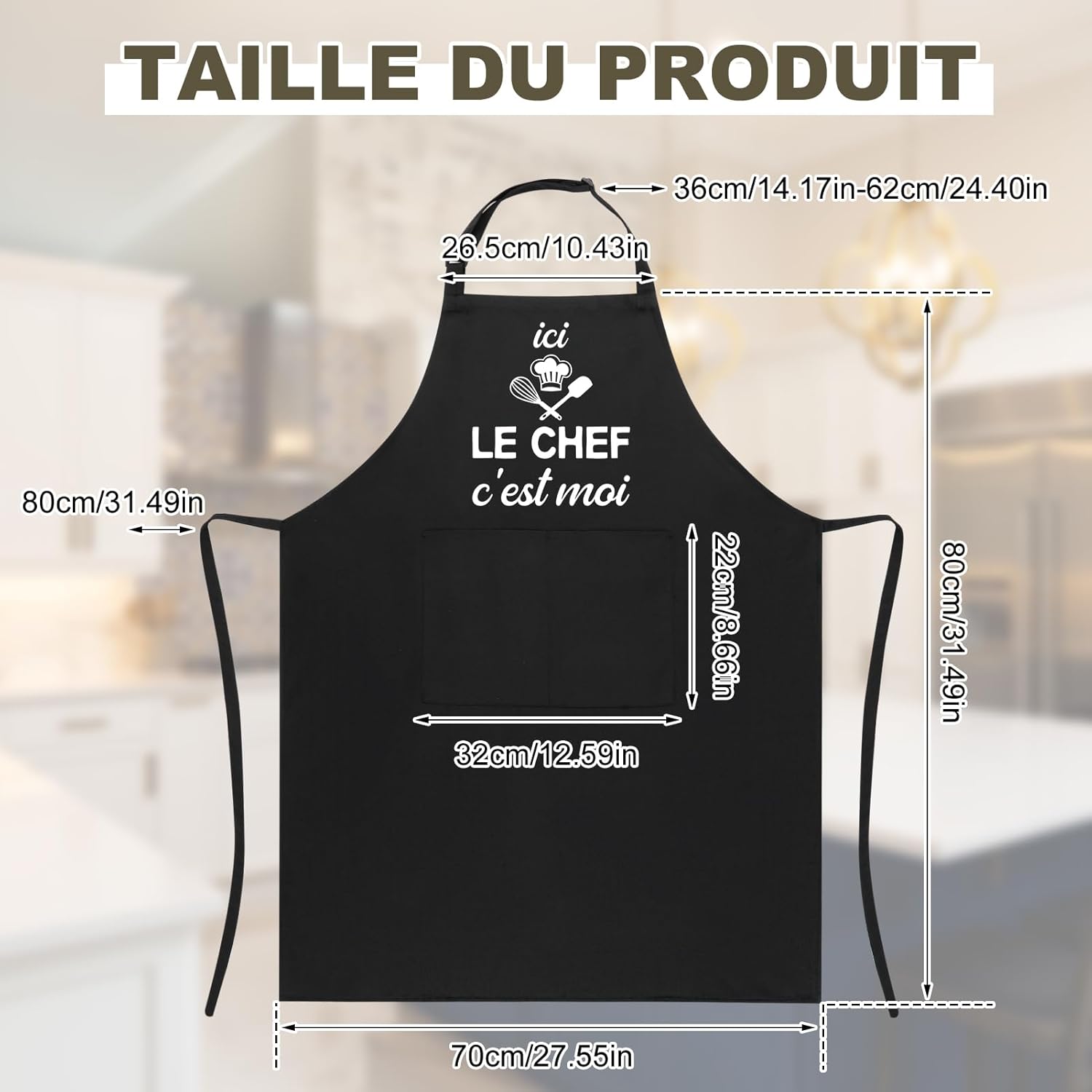Tablier de cuisine - étanche réglable, poches, cadeau fête des pères