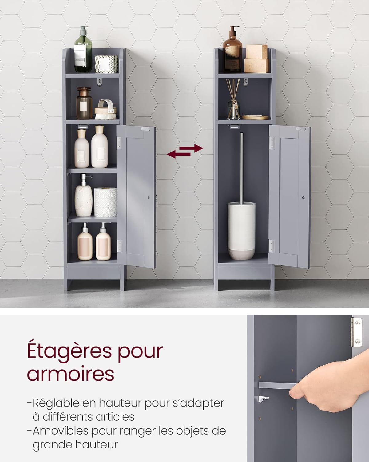 VASAGLE - armoire d’angle BBC310P36 - 20x18x80cm - étagères réglables, porte