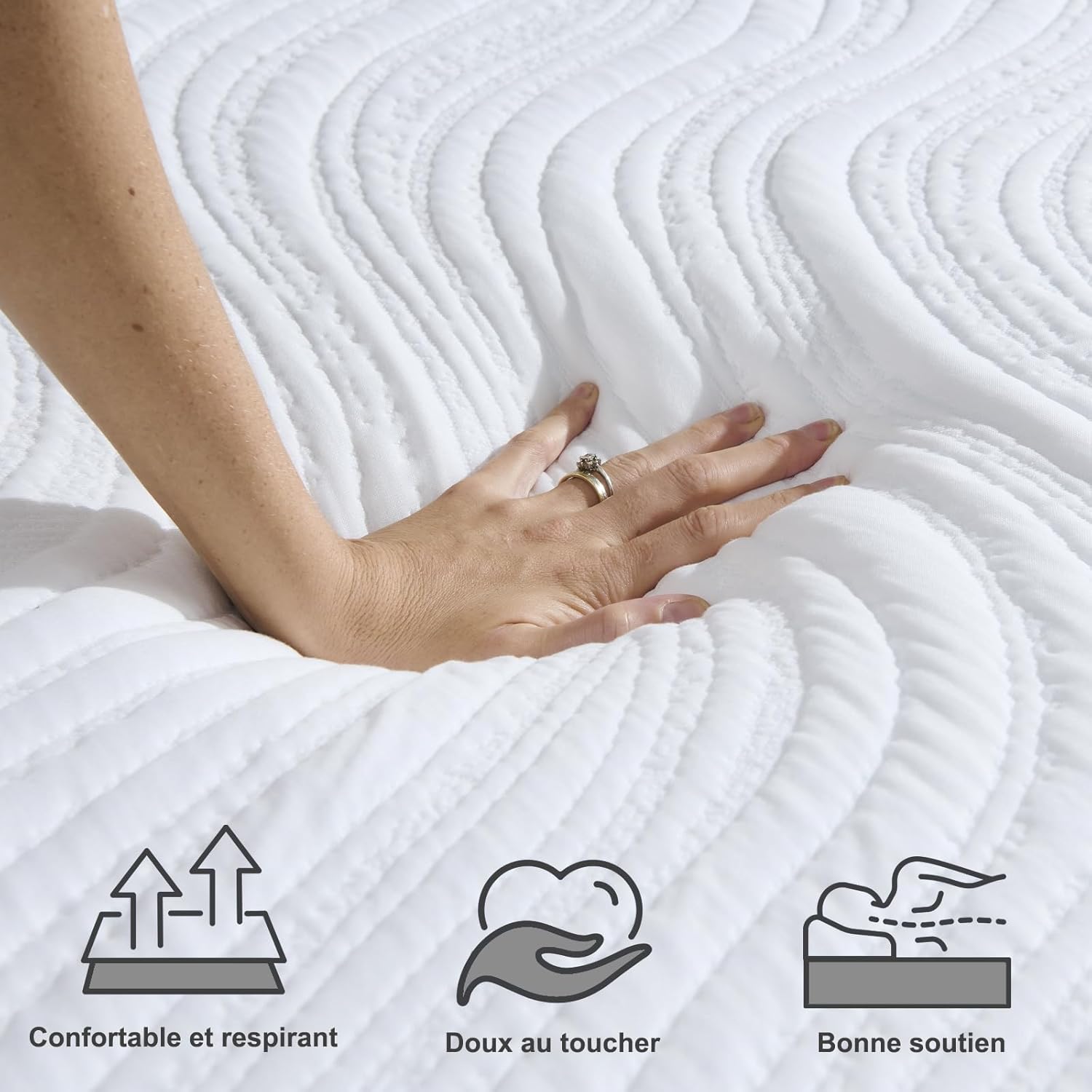 Matelas - mousse mémoire, 140x190x18 cm, 7 zones, ferme, réversible