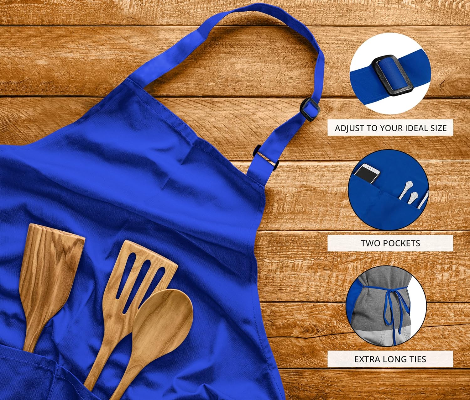 Utopia Kitchen - Tablier cuisine 2 pcs - ajustable, 2 poches, mixte