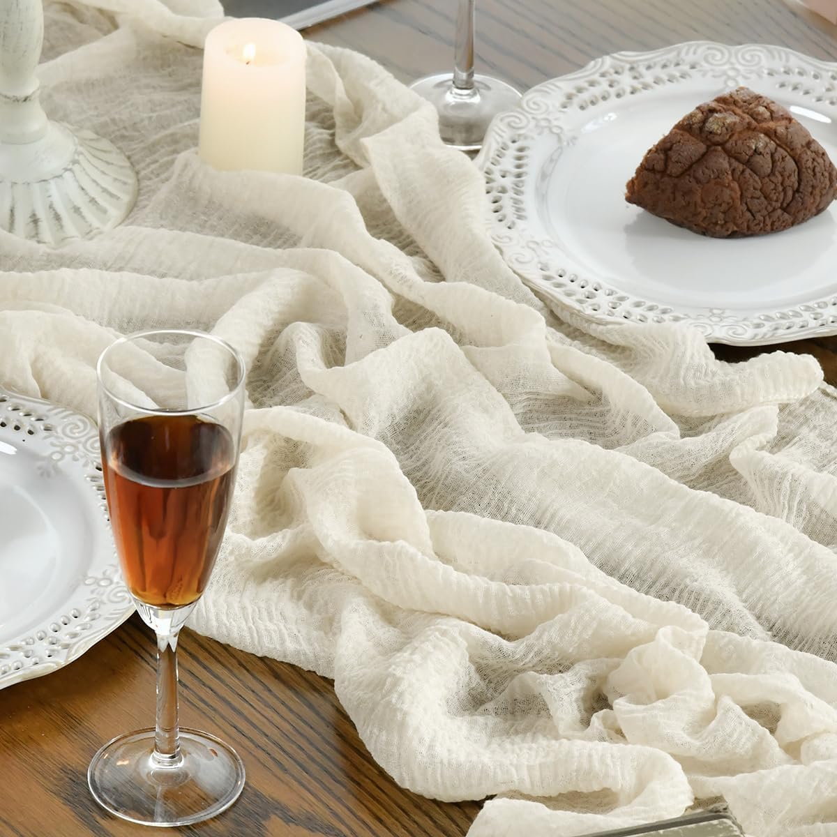 Artoid Mode - Chemins de Table Bohême - 400 cm - gaze mousseline beige