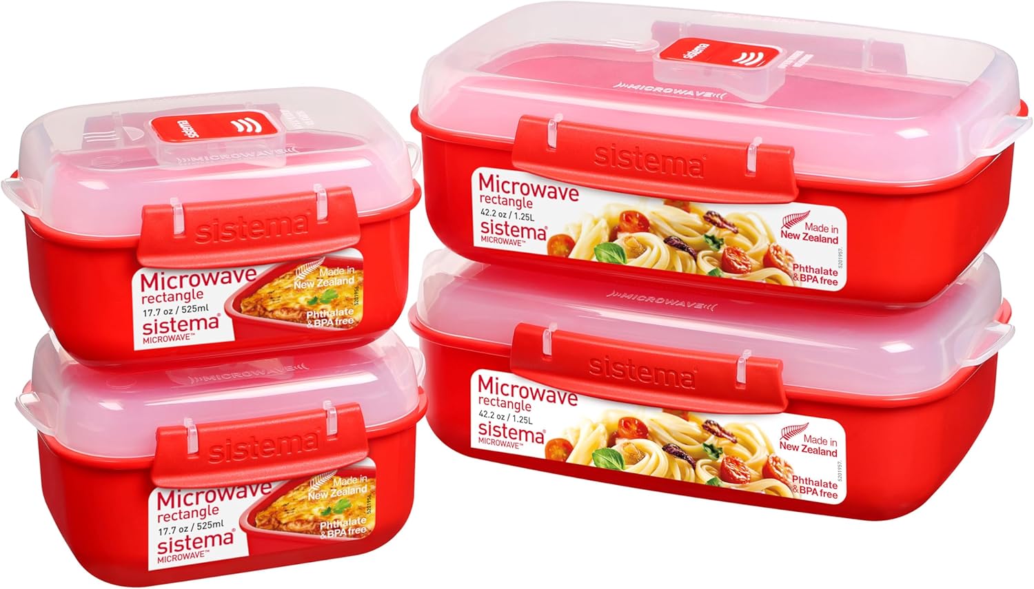 Sistema - Heat and Eat rectangulaire - 1,25L/525ml - micro-ondes, couvercle clipsé, valve vapeur - 82005