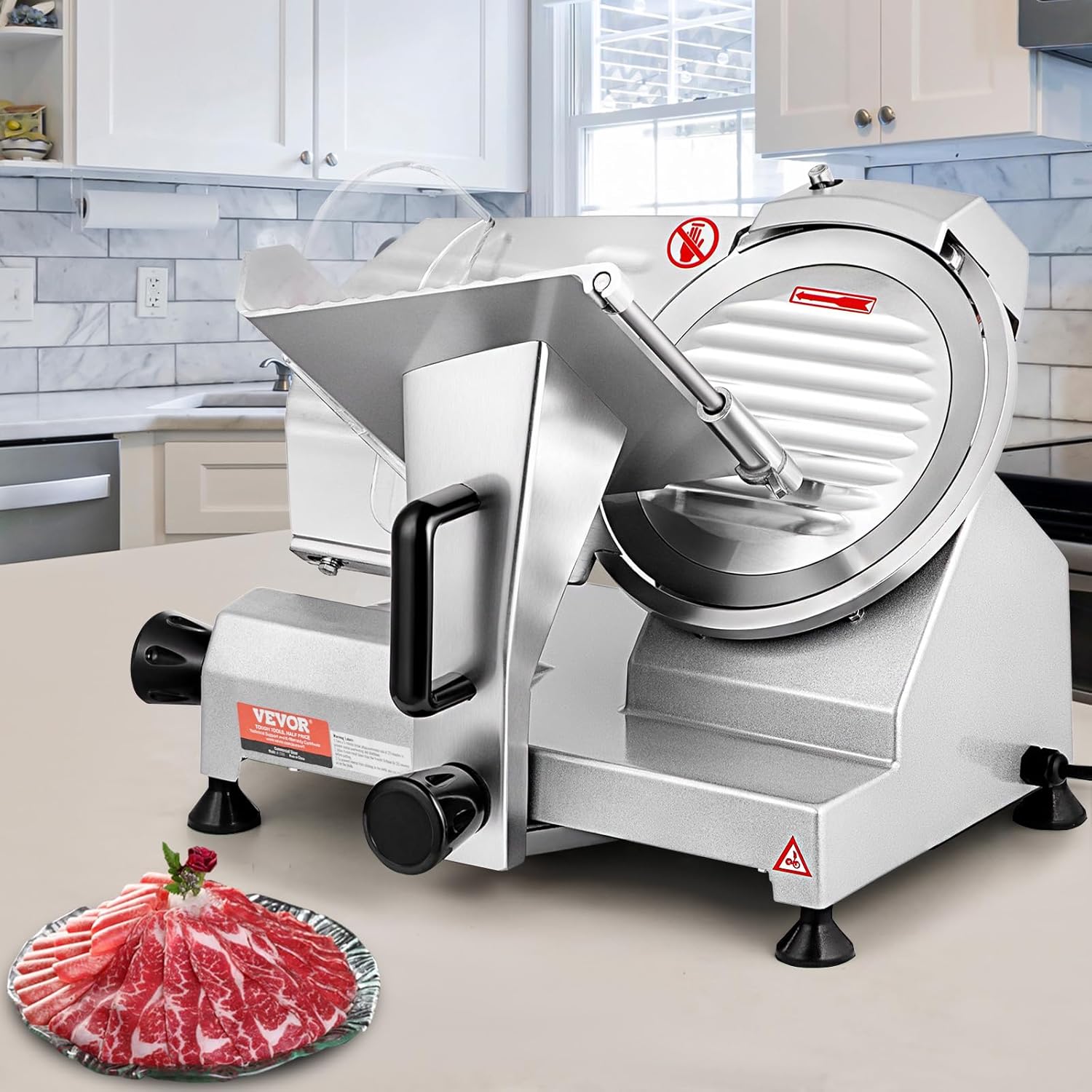 VEVOR - Trancheuse électrique 200 W, lame 203 mm, inox/aluminium, 350-400 tr/min