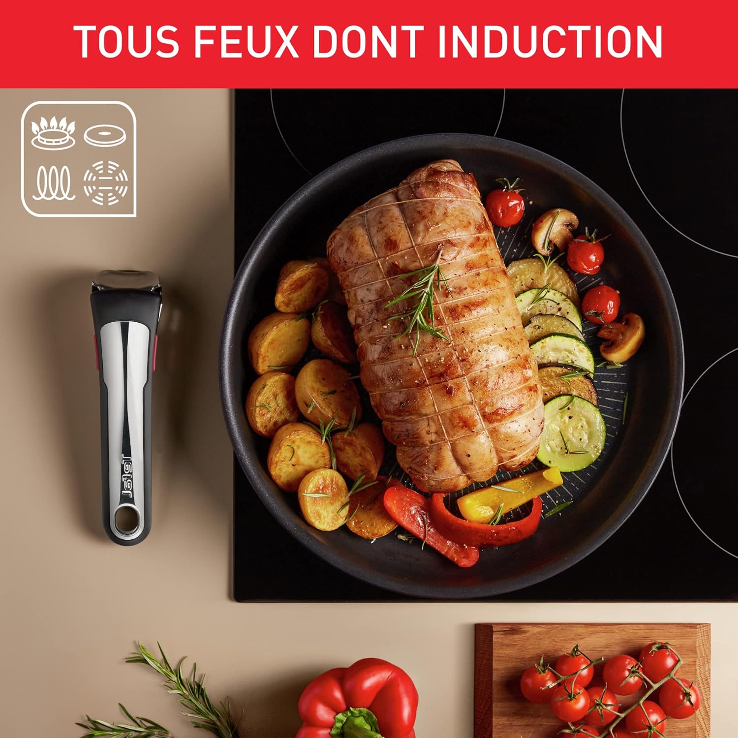 Tefal - Ingenio Eco Resist - 2 poêles, poignée amovible, induction, antiadhésif, empilable, L7679302