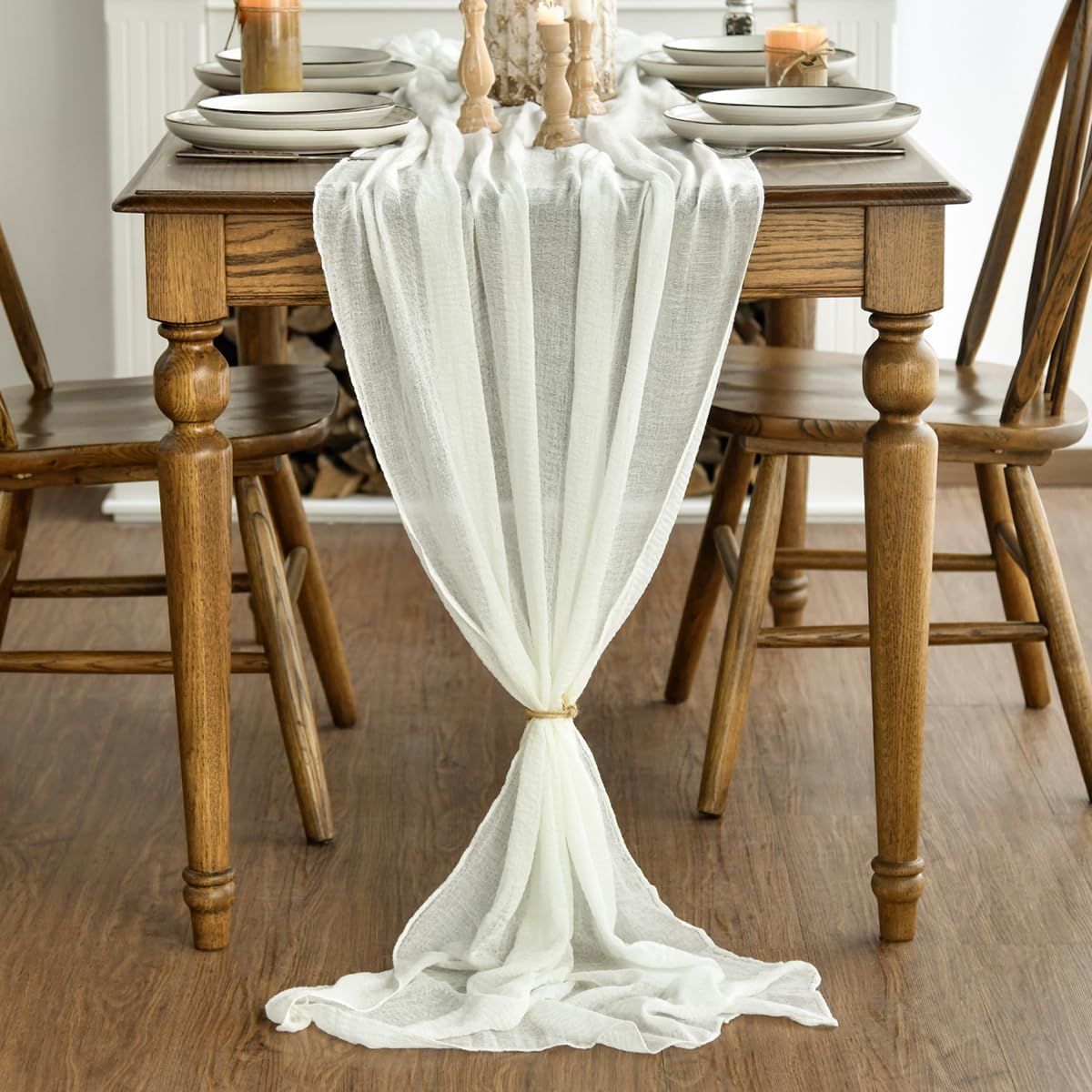 Artoid Mode - Chemins de table gaze mousseline, 300 cm, blanc bohème, lot de 2