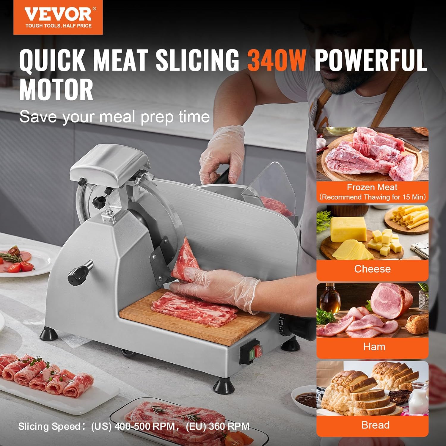 VEVOR - Trancheuse électrique 340W - lame 250mm, 360 tr/min, inox