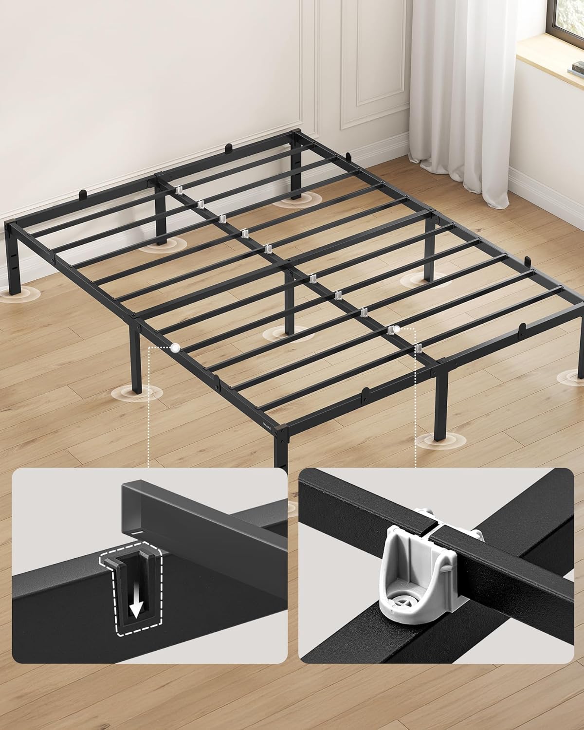 VASAGLE - cadre de lit moderne 140x200 cm, métal, rangement sous le lit, RMB134B01