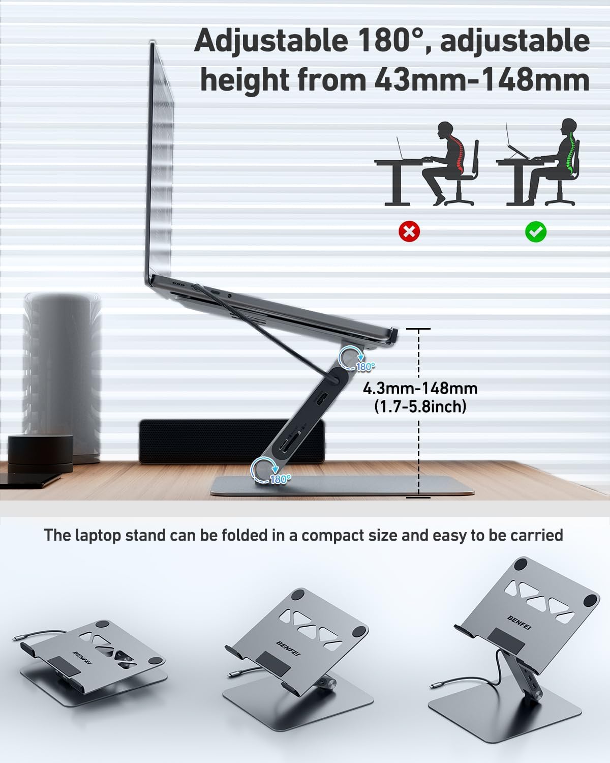BENFEI - Station d'accueil USB C 7en1 - 100W PD - HDMI 4K60Hz - XPS, Thinkpad