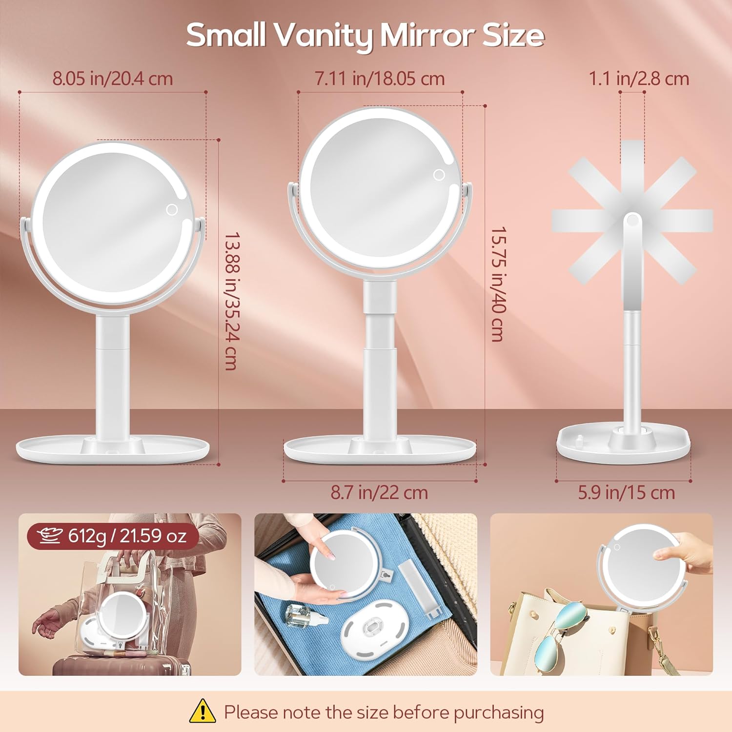 B Beauty Planet - miroir maquillage 2 faces - éclairé LED, 30X, 3 couleurs, hauteur réglable, blanc