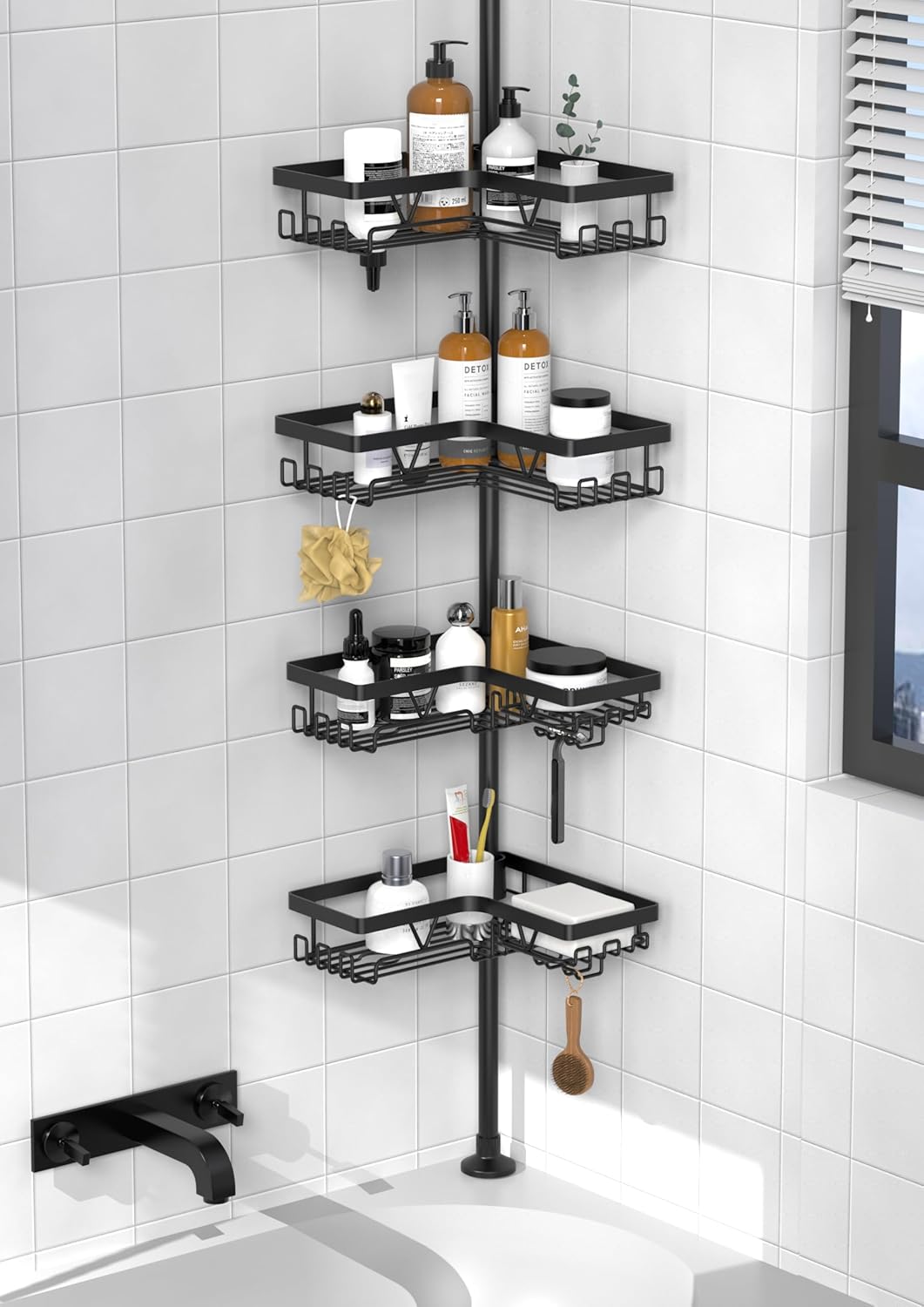 Kegii - étagère douche télescopique, 4 paniers réglables, noir