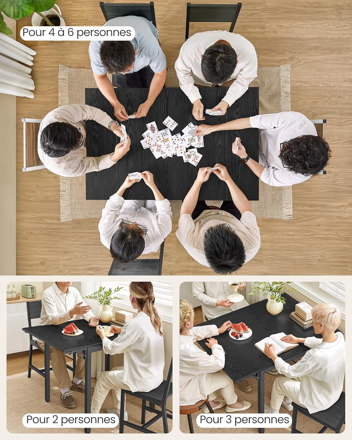 VASAGLE - table pliante rectangulaire, 2-4 pers, noir, compacte KDT077B03