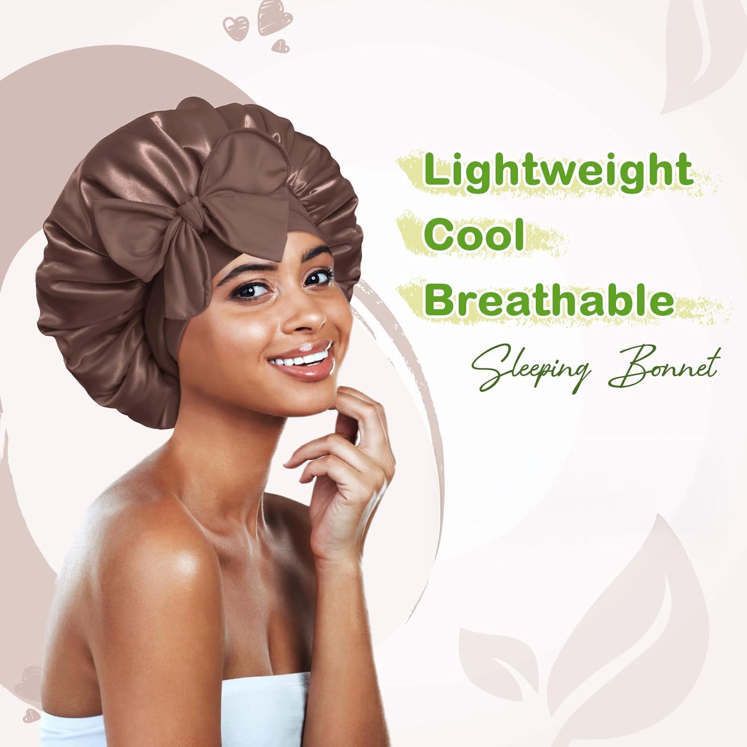 BONNET QUEEN - bonnet satin nuit ajustable, moyen, chocolat, long élastique