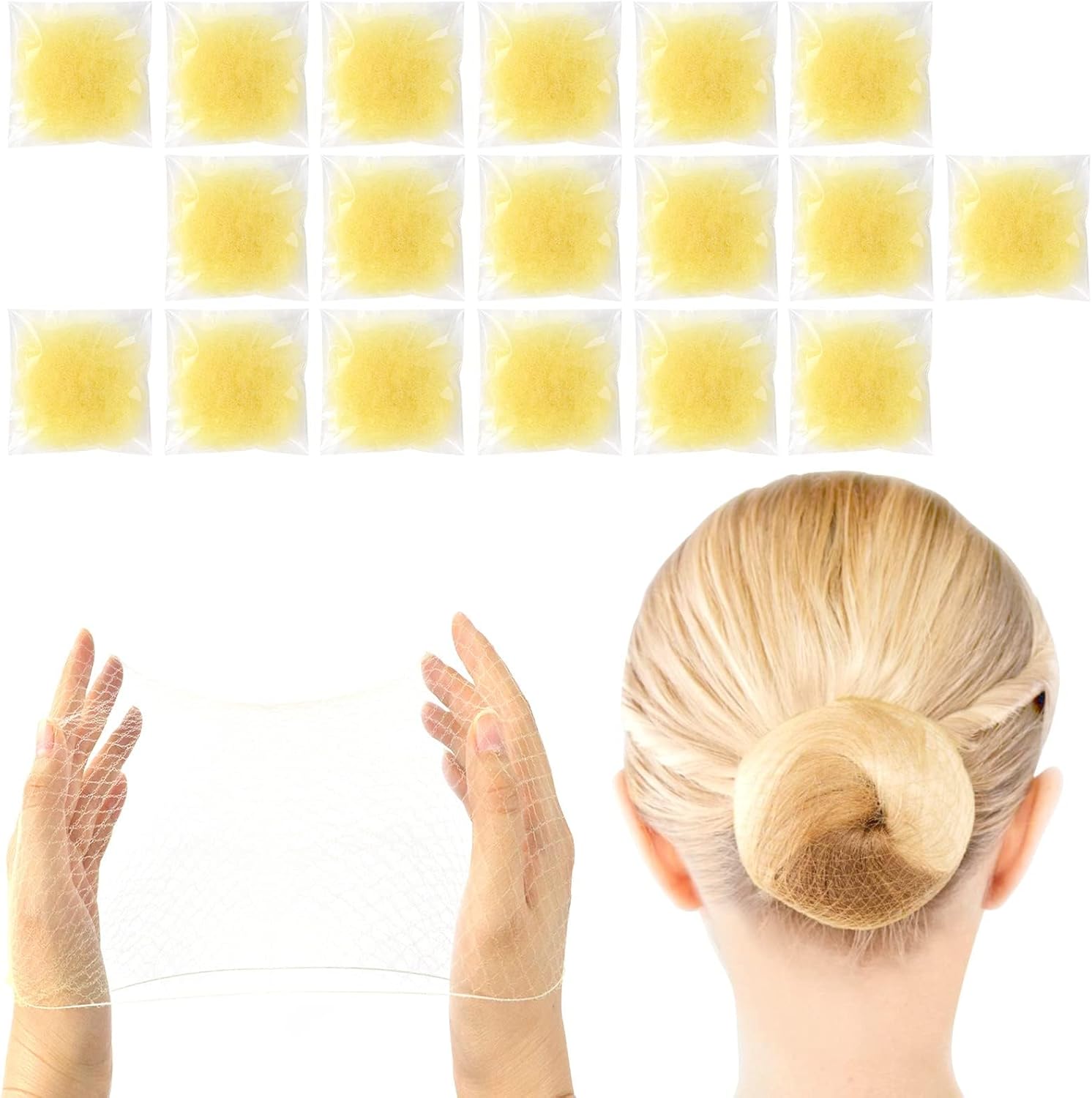 Filets à cheveux – 35 pièces – invisibles, élastiques, chignon, or