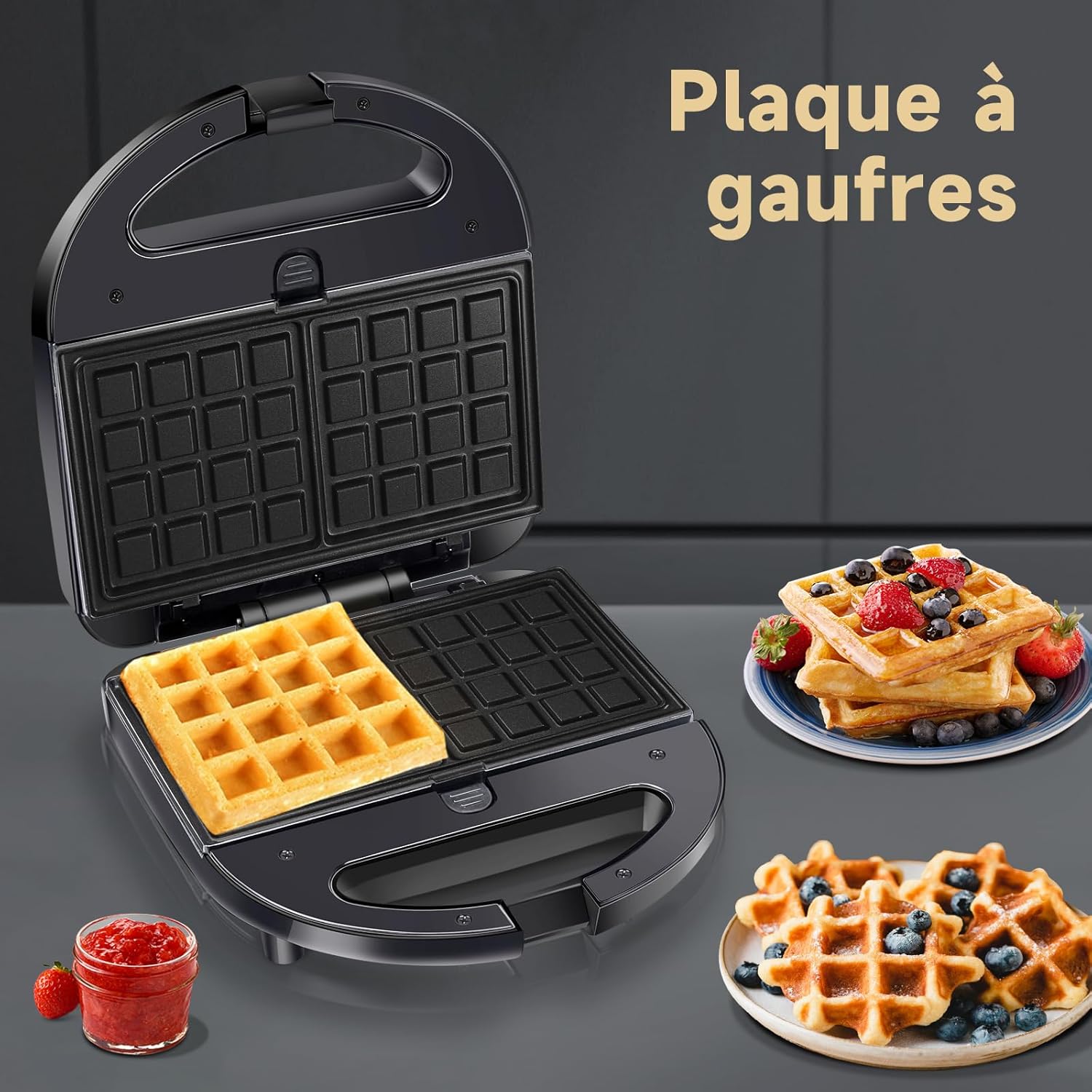 Aigostar - Gaufrier 3-en-1 - 750W - plaques antiadhésives, thermostat auto