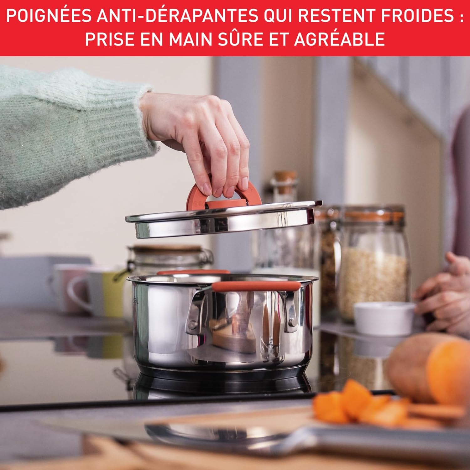 Tefal - batterie de cuisine 13 pcs - inox 18/10, induction, empilable, Opti'Space G720SD74