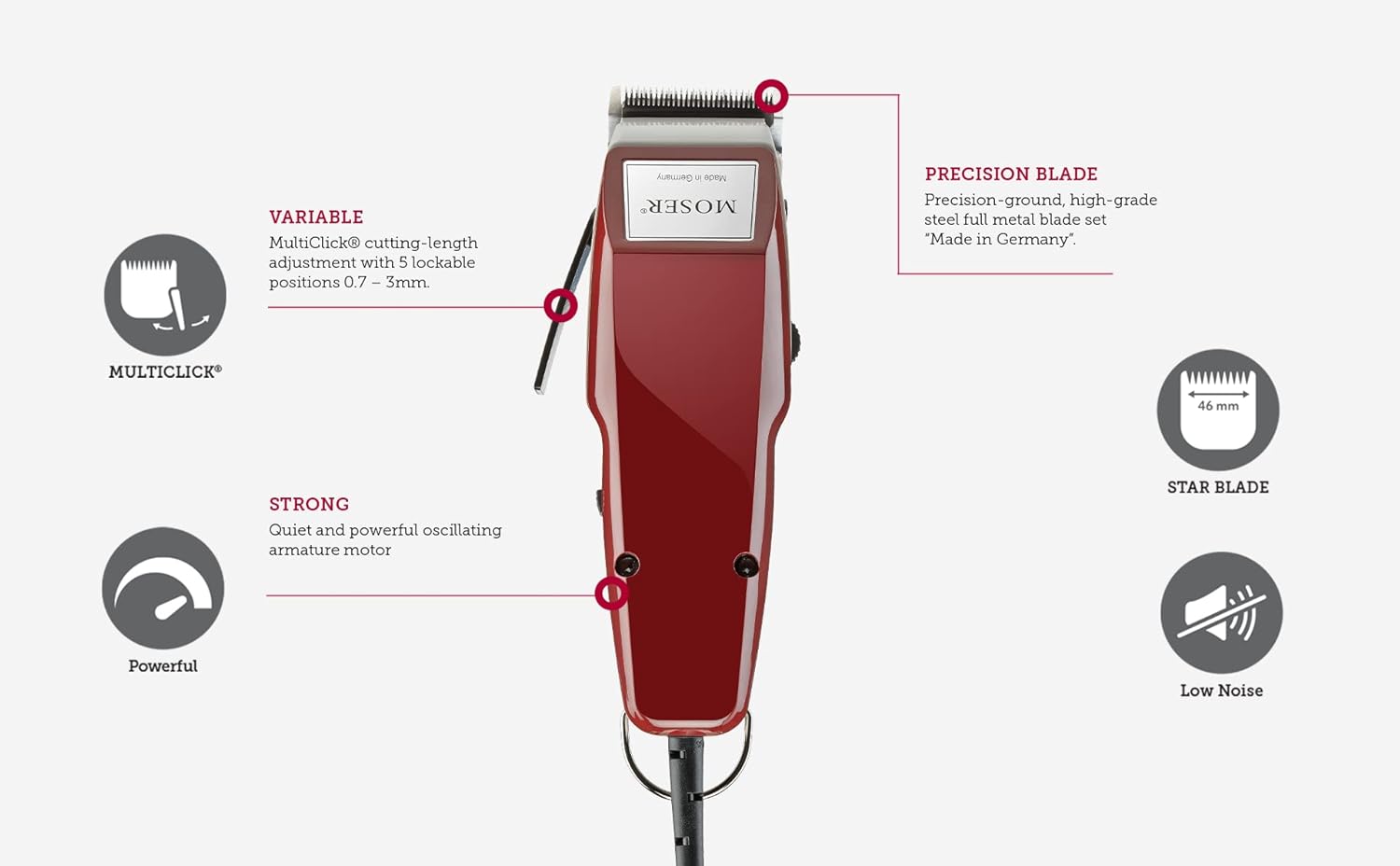 Moser - Tondeuse cheveux 1400 - coupe précise, lame métal, 0,7-3mm