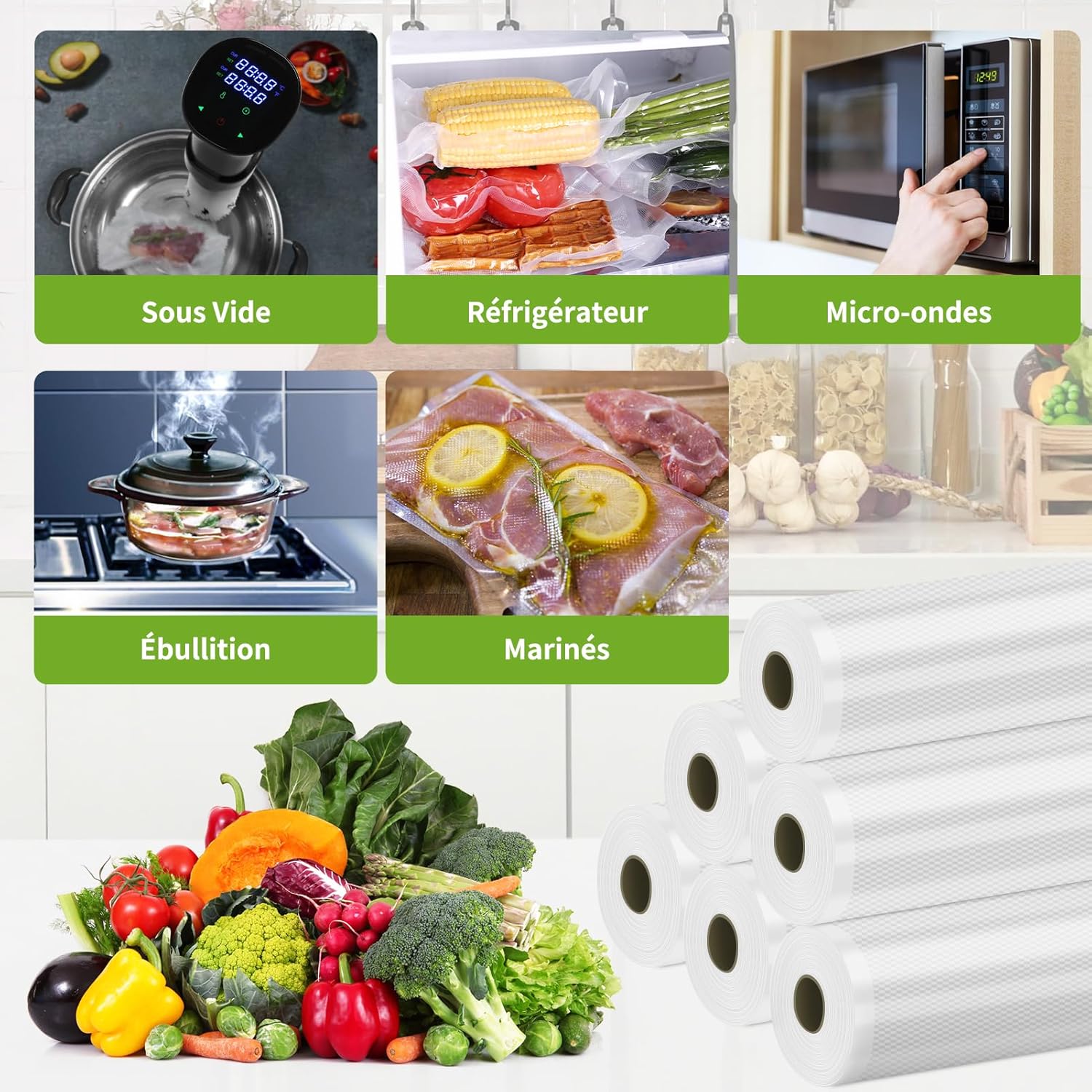 Rouleau sous vide alimentaire - 6 rouleaux 28x300cm - sans BPA