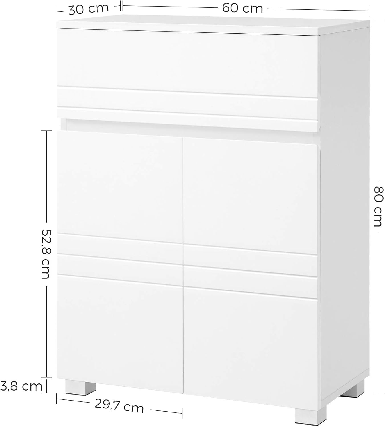 VASAGLE - meuble salle de bain, 60x30x80 cm, tiroir, portes, BBK140W01