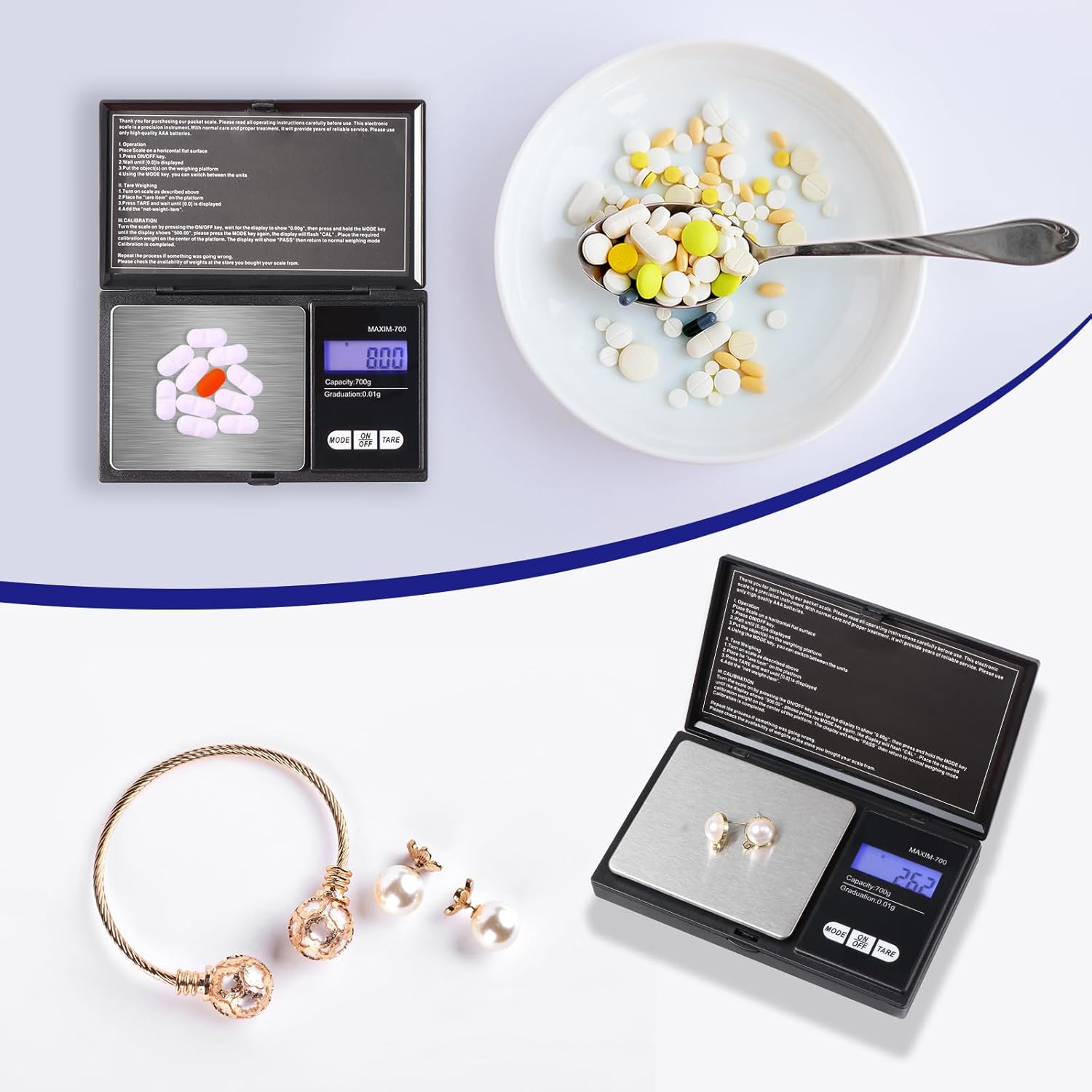 Vinabo - balance de précision 700g/0,01g - multifonction tare, cuisine, bijoux