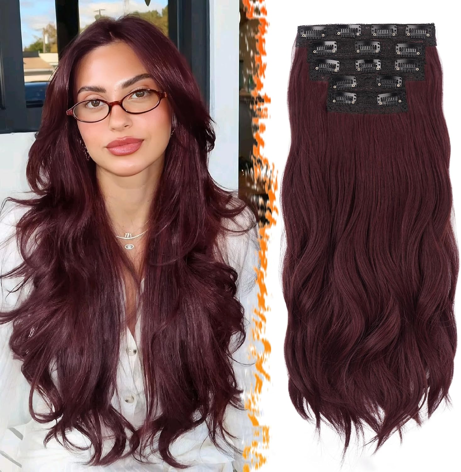 BARSDAR - extensions à clip ondulées 50cm - rouge bourgogne mixte
